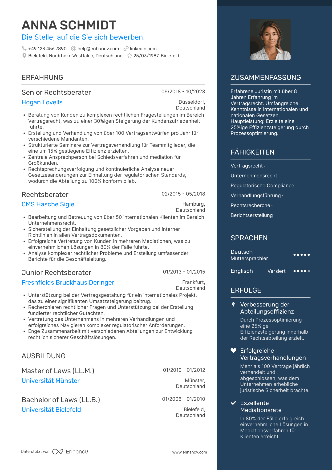 Lebenslauf als Rechtsberater Jurist Resume Example