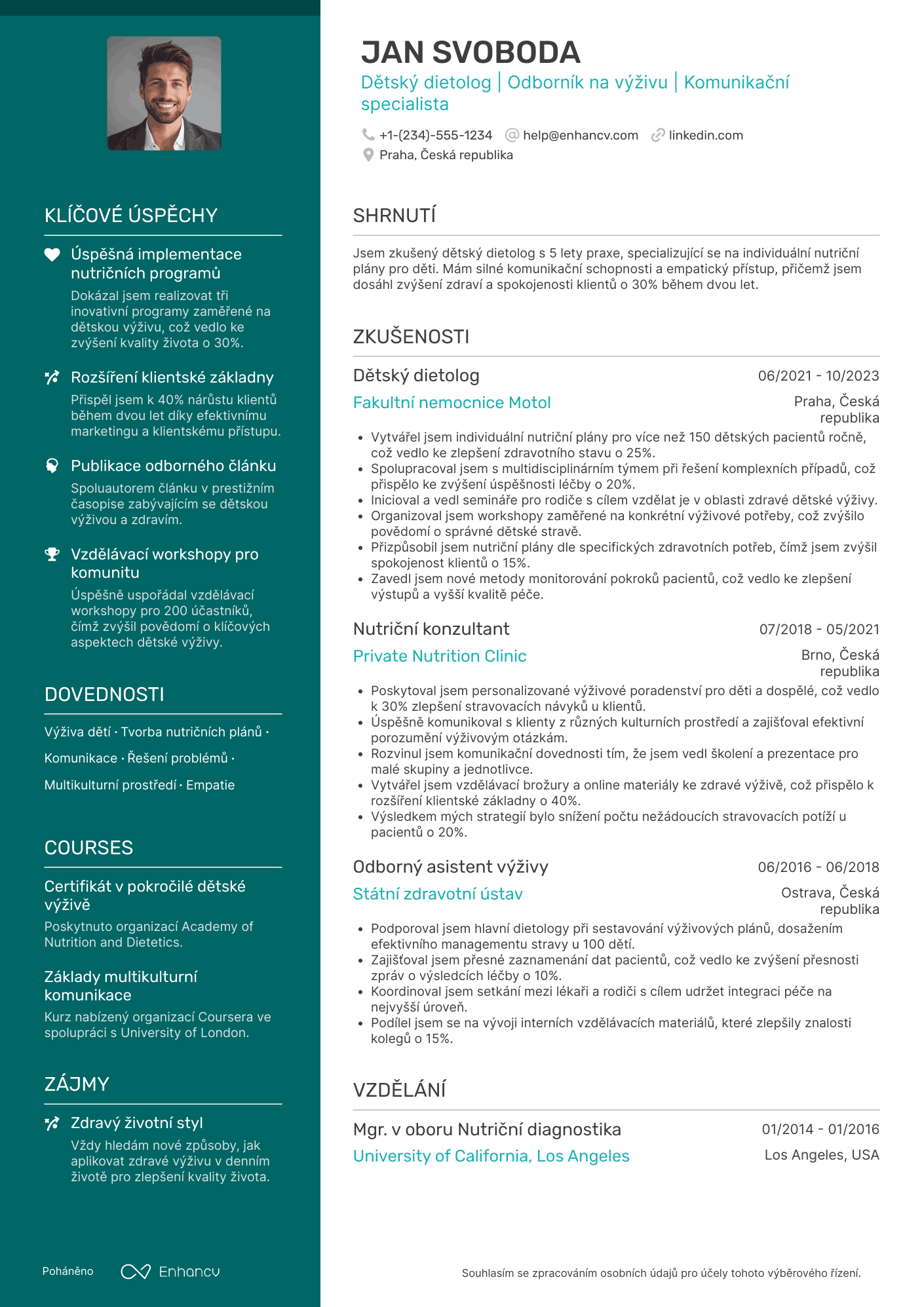 Životopis pro Детский диетолог Resume Example