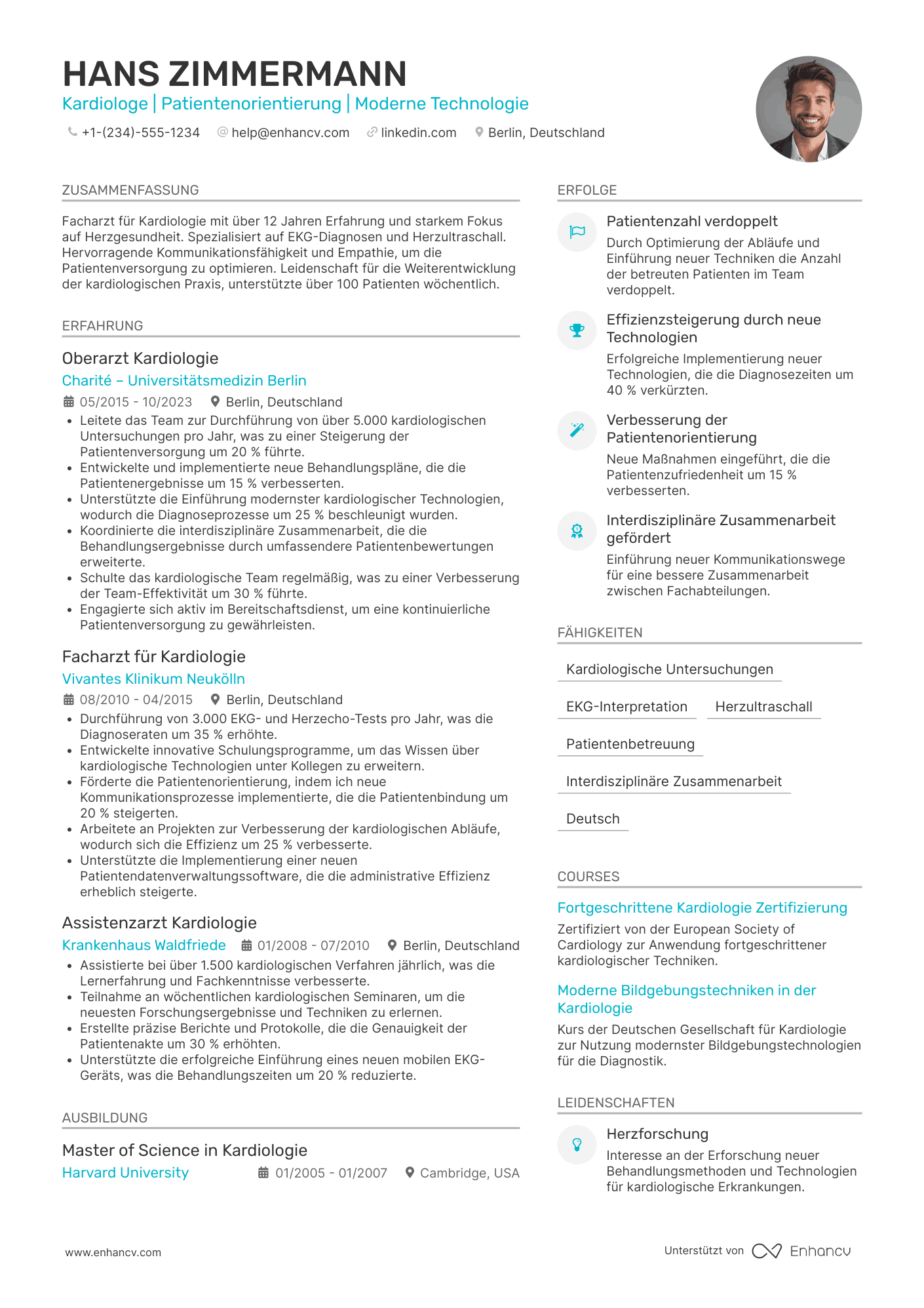 Lebenslauf Arzt Kardiologie Resume Example