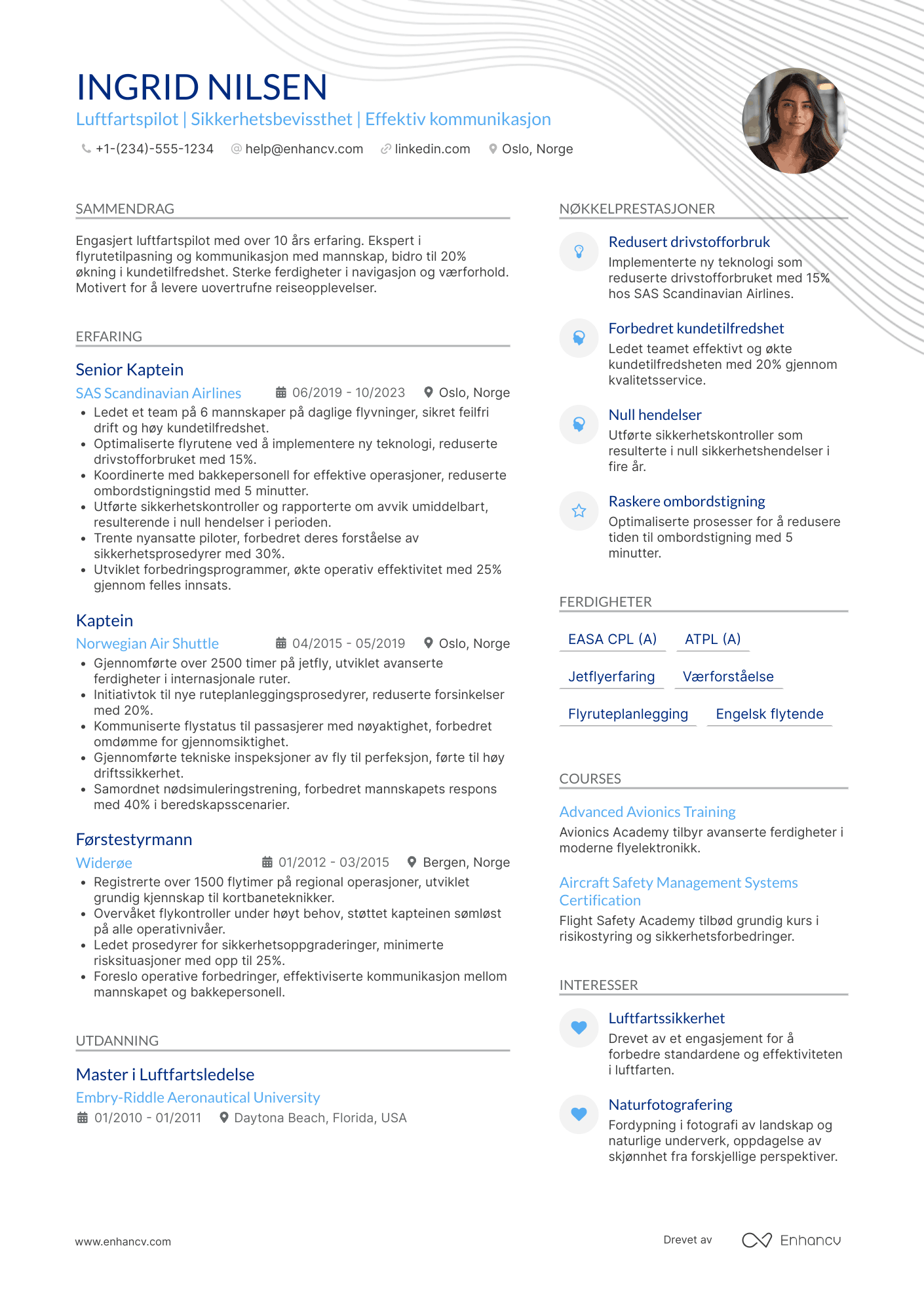 CV for Luftfartspilot Resume Example