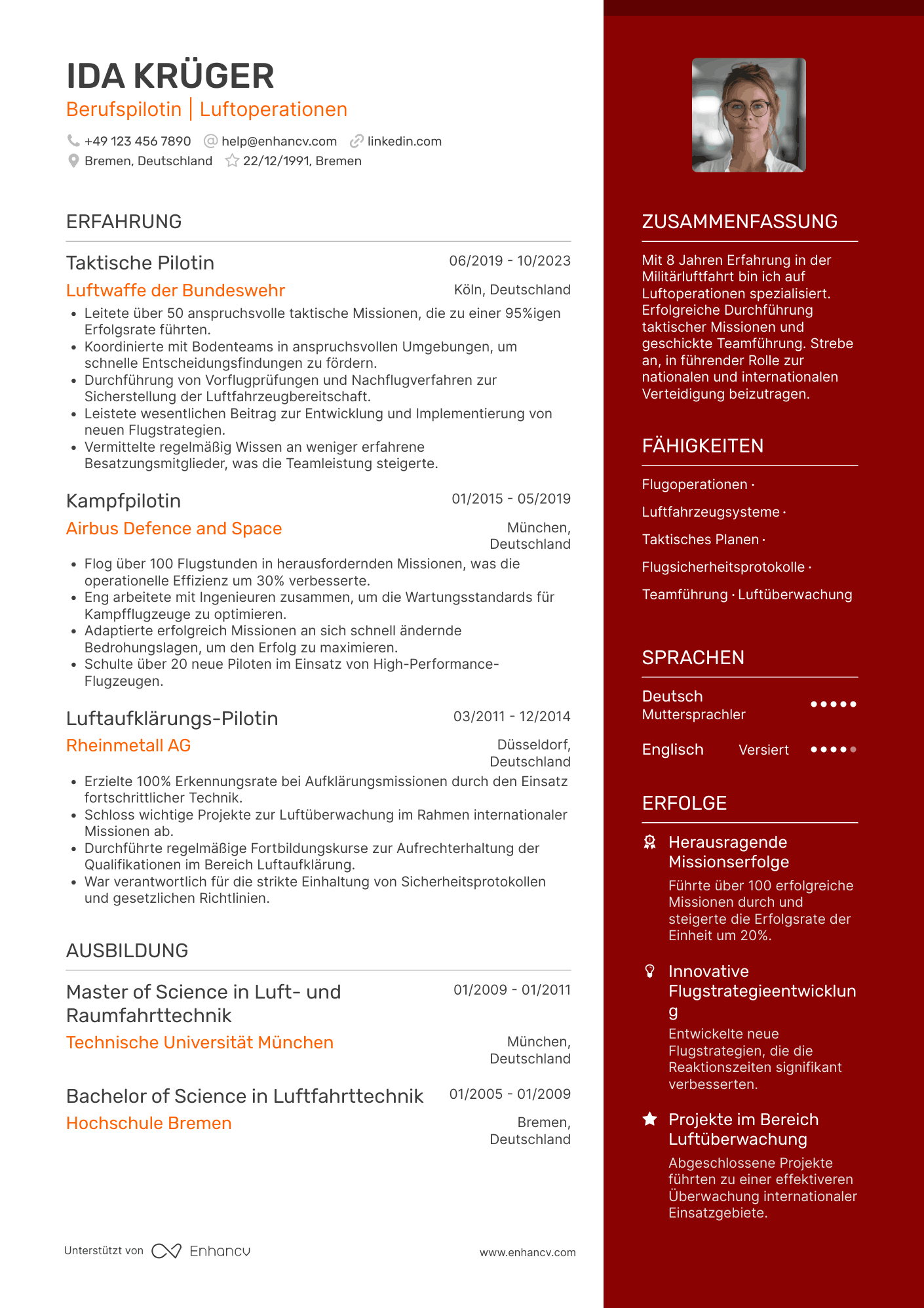 Lebenslauf als Militärpilot Resume Example