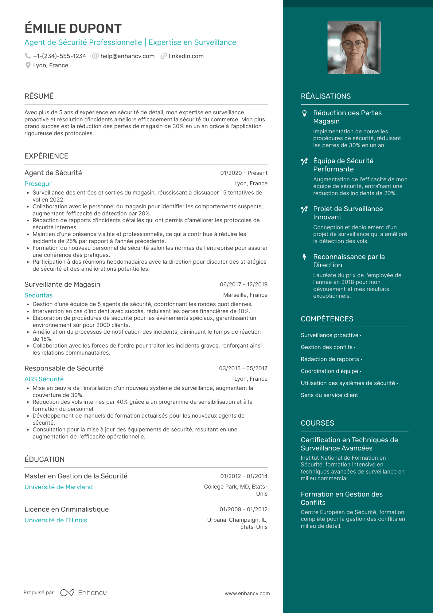 CV d’agent de sécurité en magasin (commerce de détail) Resume Example