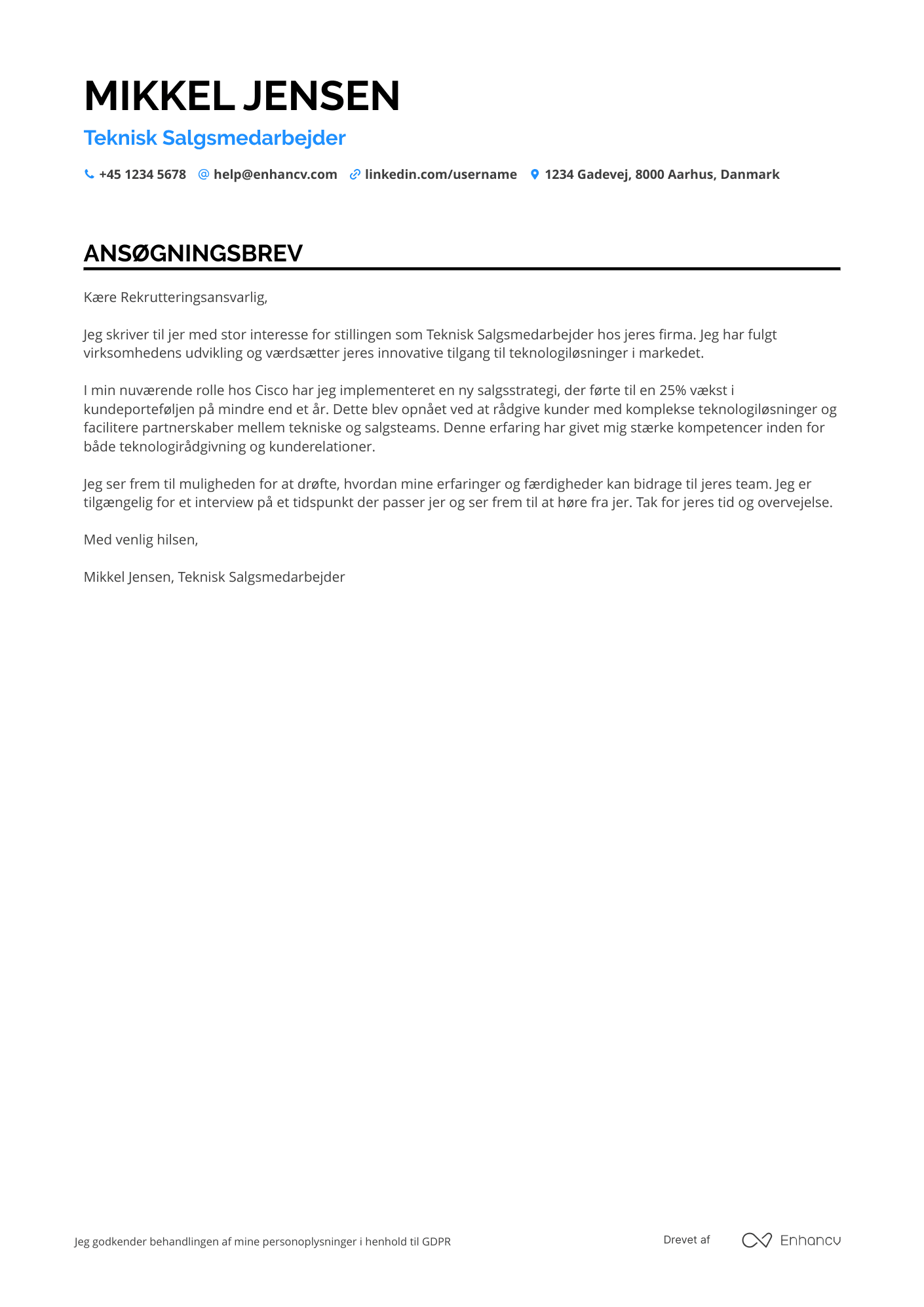 Ansøgningsbrev til Teknisk salgsmedarbejder Resume Example