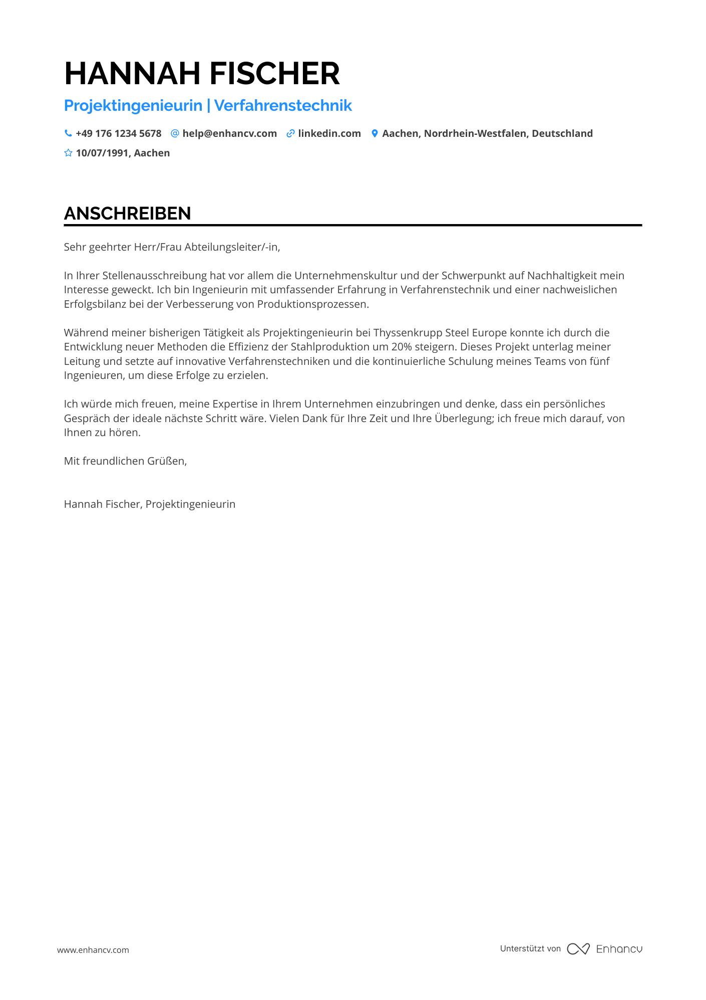 Ingenieur für Stahlindustrie Resume Example