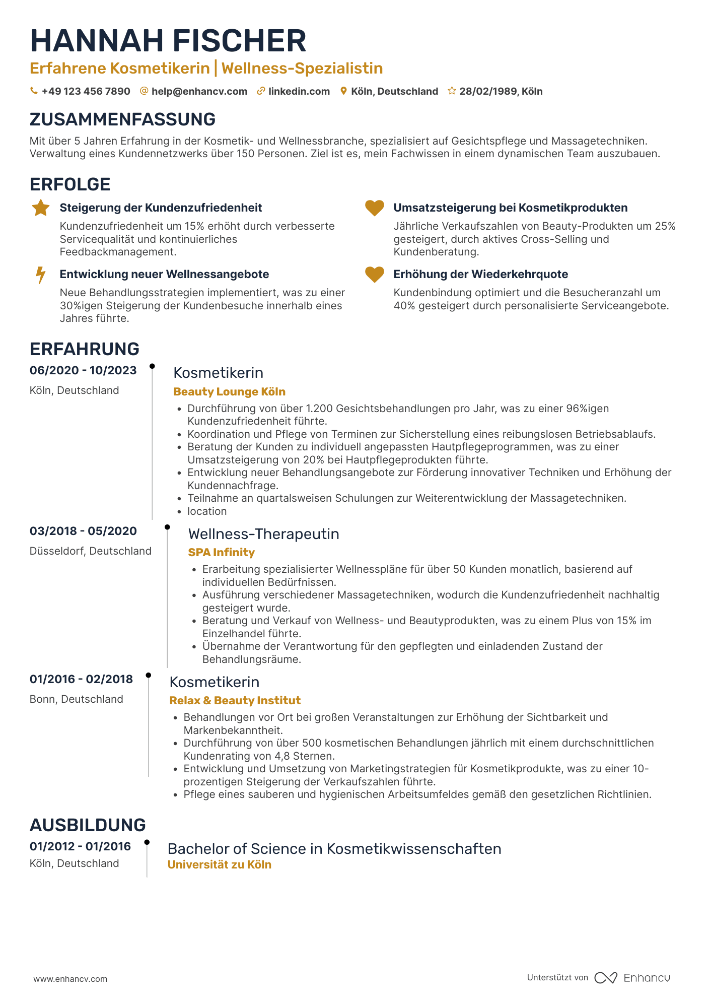 Lebenslauf als Kosmetikerin für Wellness Behandlungen Resume Example
