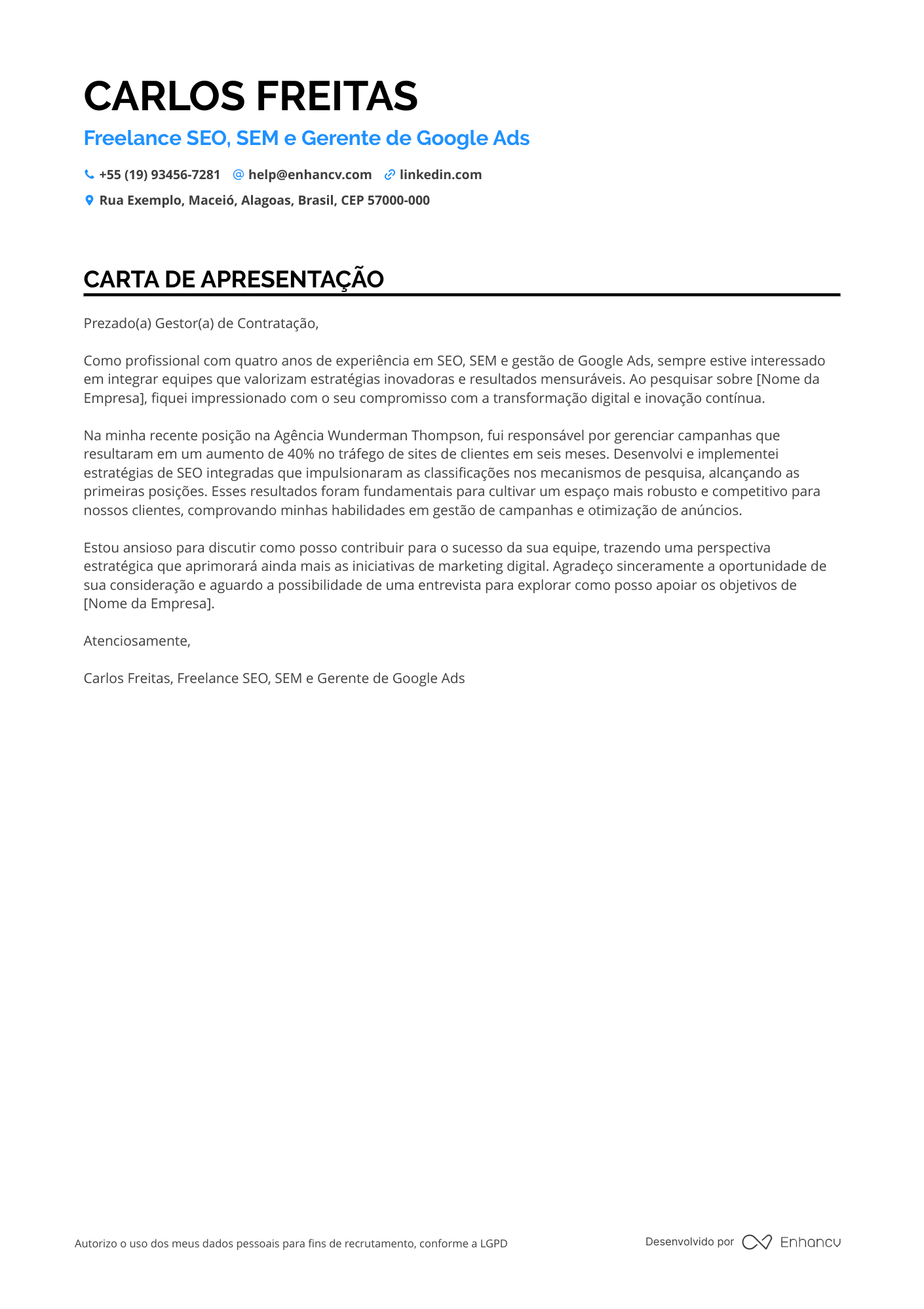 Especialista em SEO de Marketing Digital Resume Example