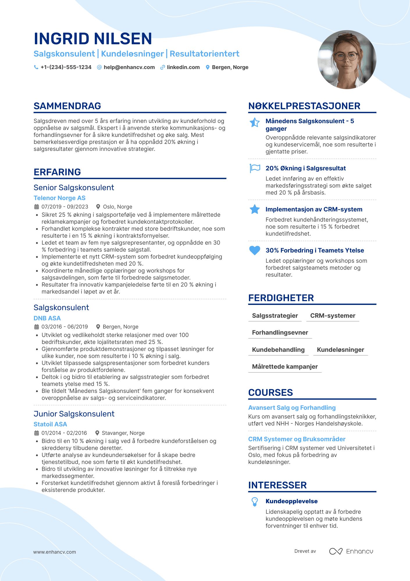 CV for Salgskonsulent Resume Example