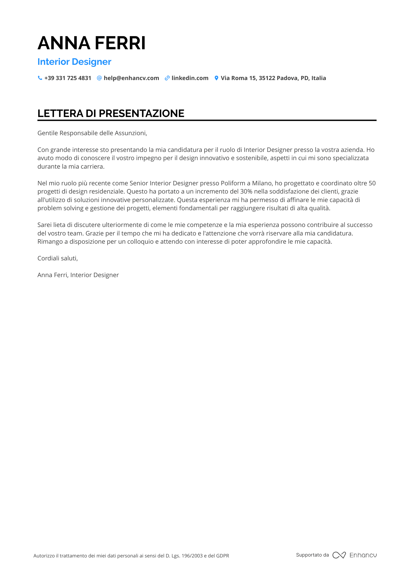 Interior Designer per Hotel Resume Example
