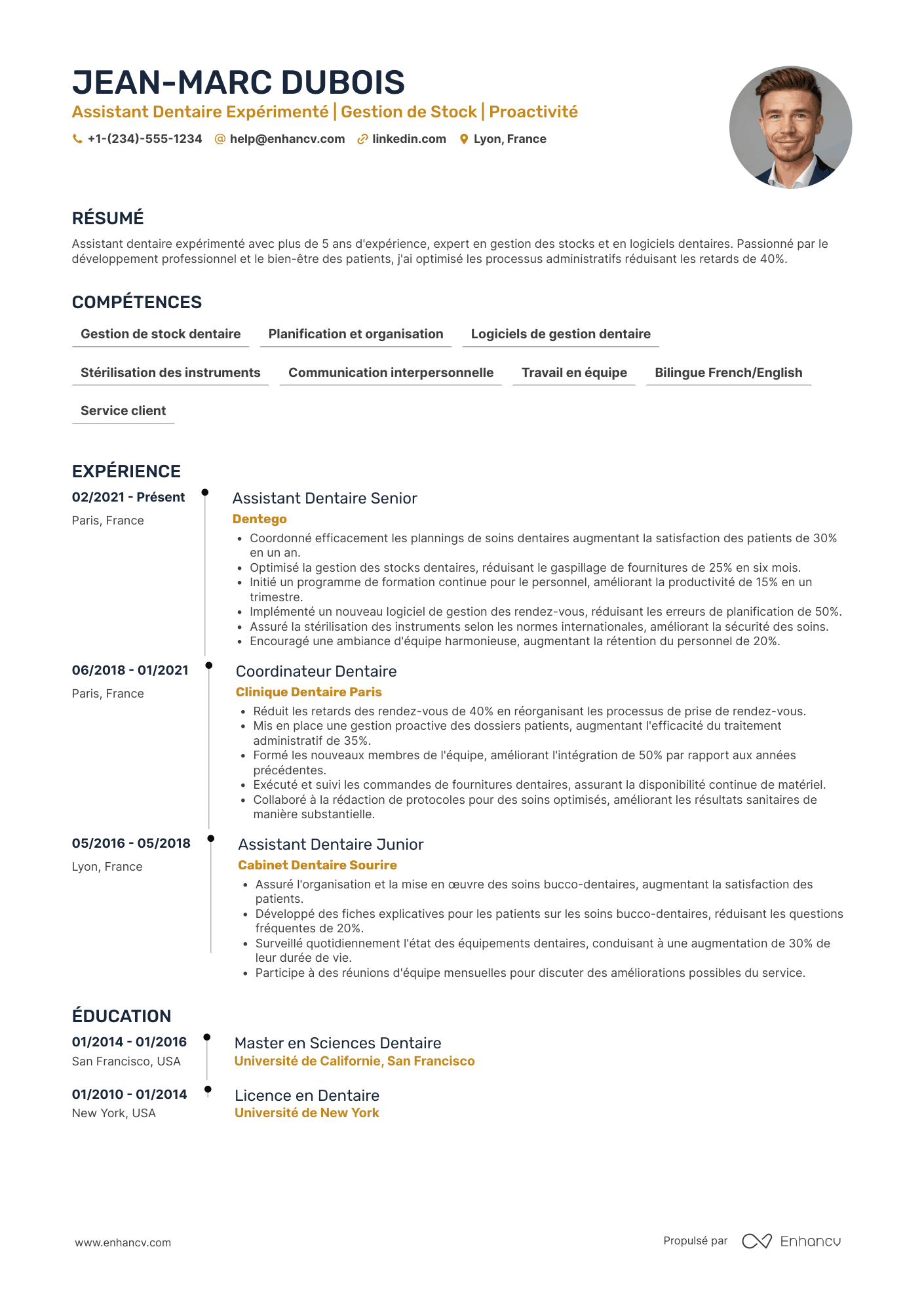 Exemple de CV d’assistant·e&nbsp;dentaire expérimenté·e Resume Example