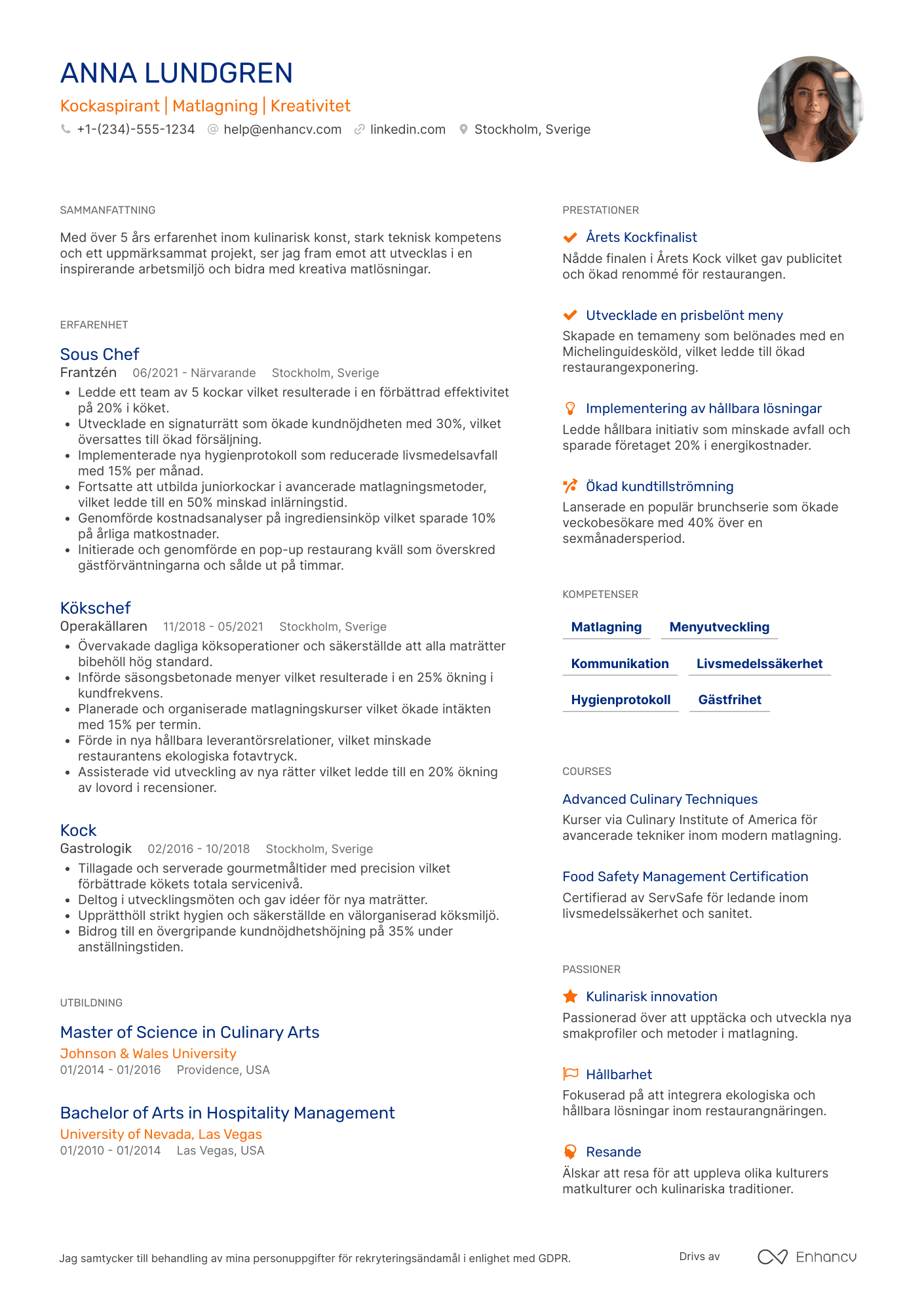 CV för Kockaspirant Resume Example