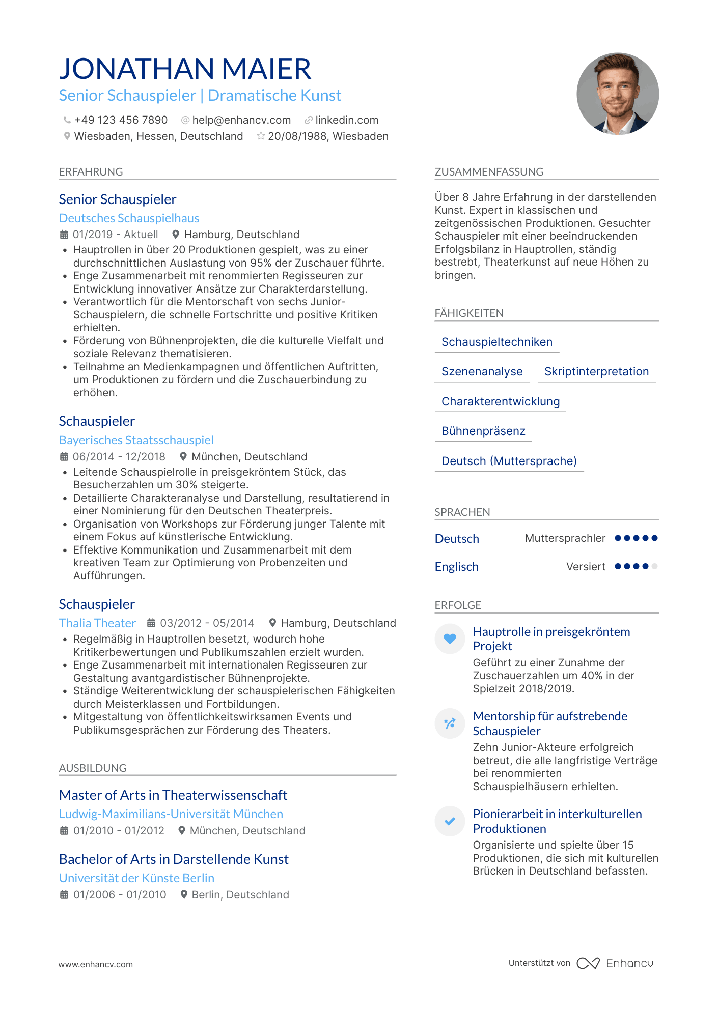 Lebenslauf als Senior Schauspieler Resume Example
