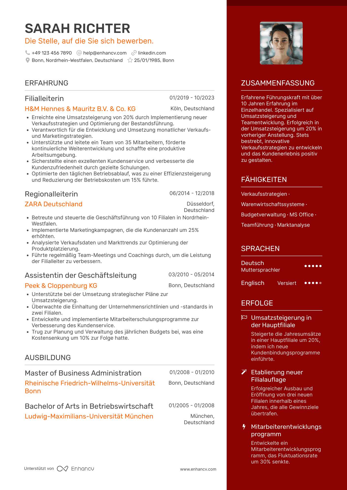 Lebenslauf in Geschäftsführer im Einzelhandel Resume Example