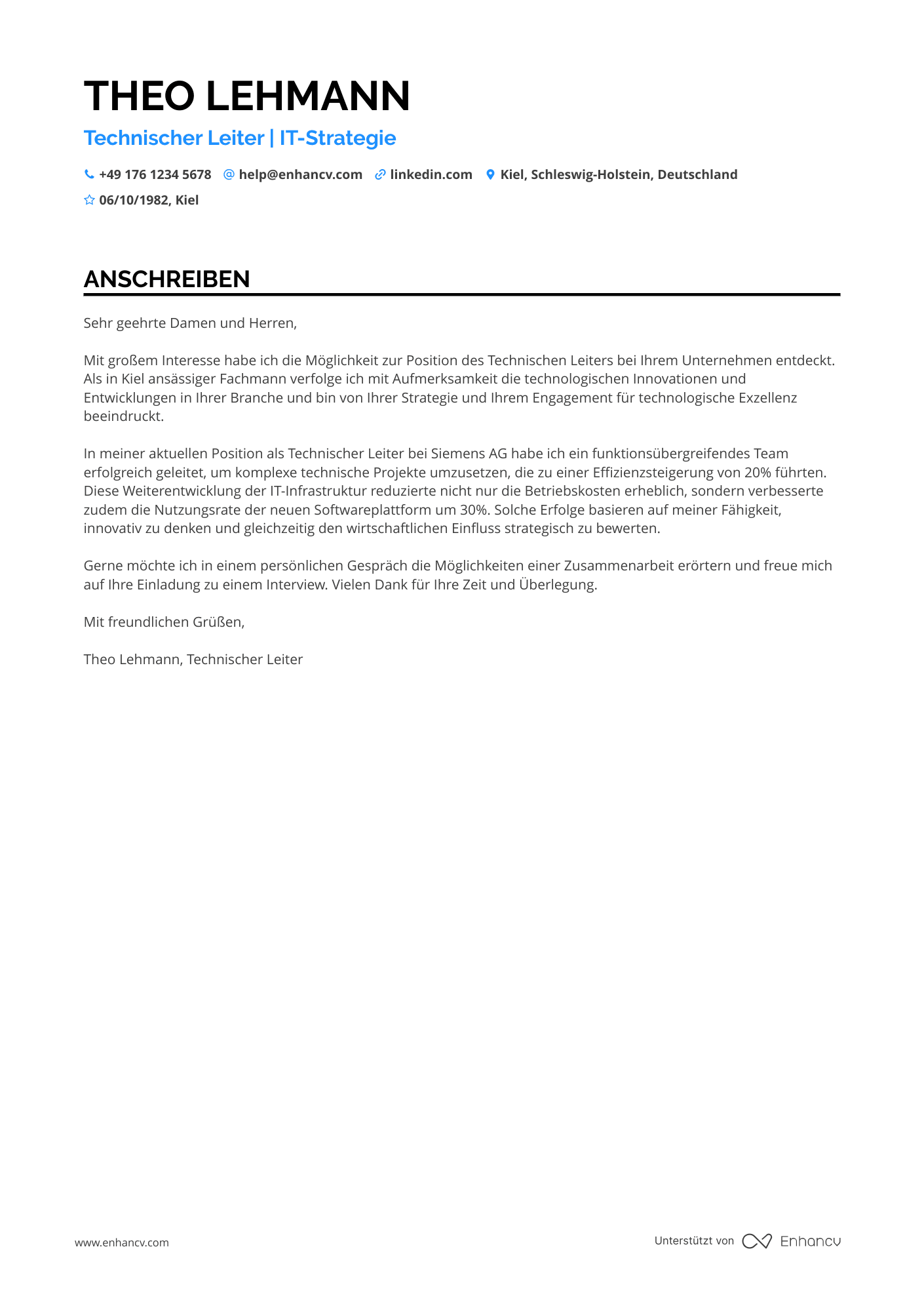 Technischer Leiter auf mittlerer Ebene Resume Example