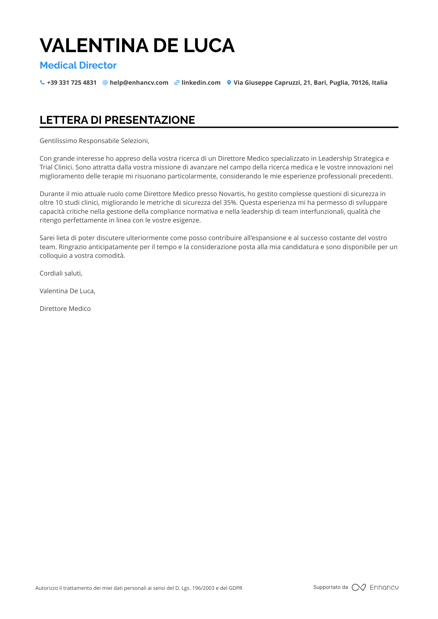 Medico Specialista in Gastroenterologia Resume Example