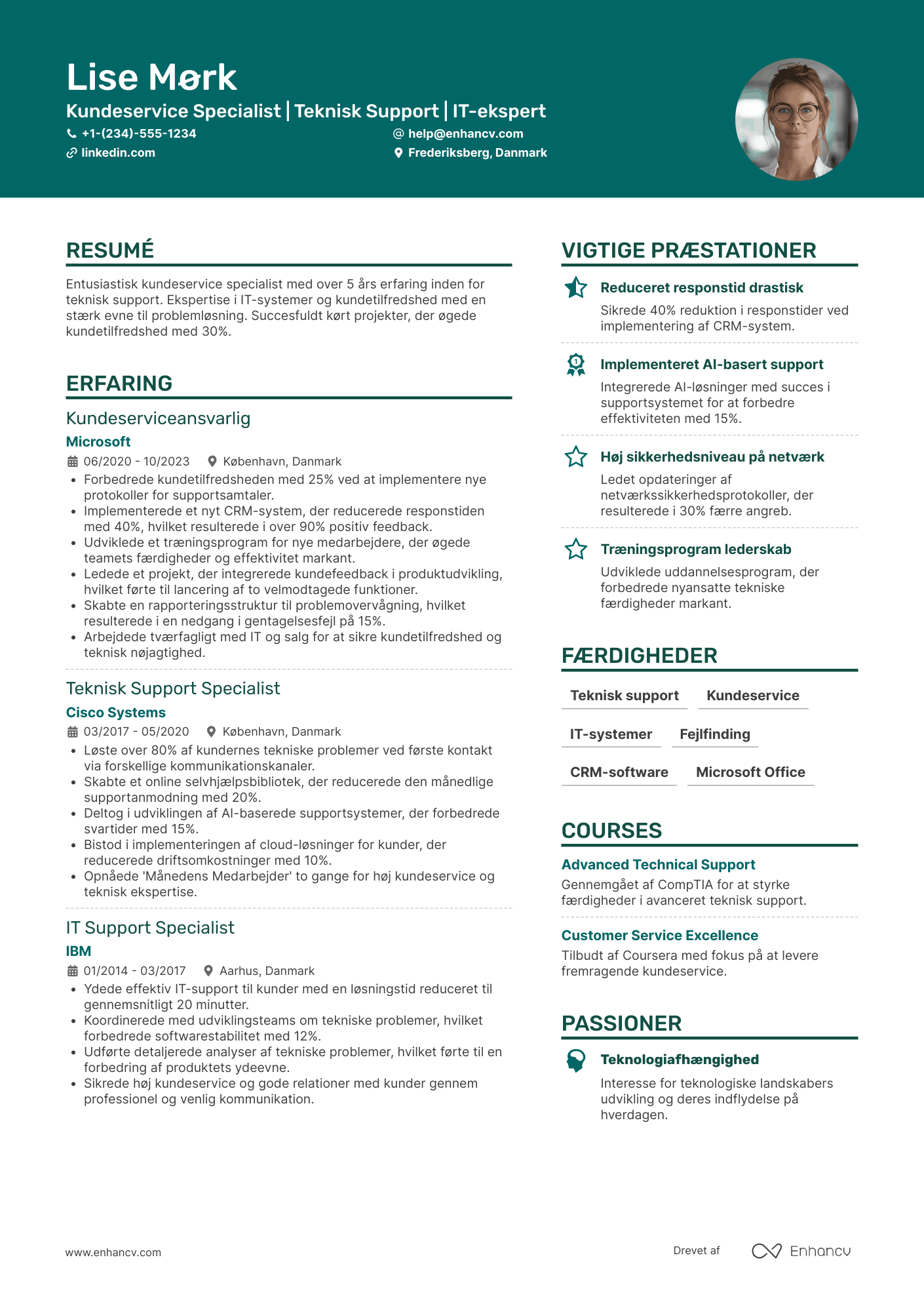 CV til Kundeservicemedarbejder   teknisk support Resume Example