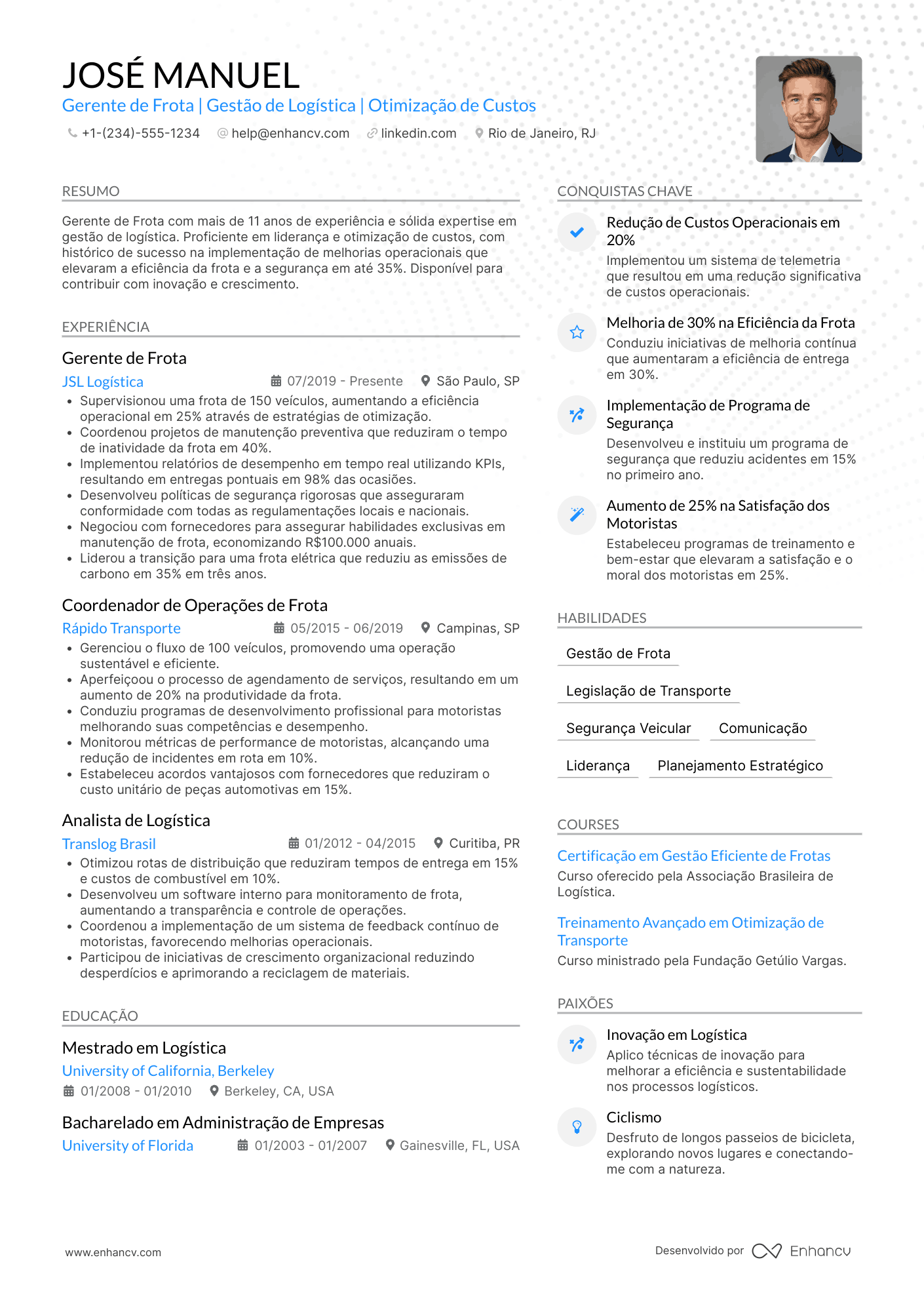Gerente de frota Resume Example