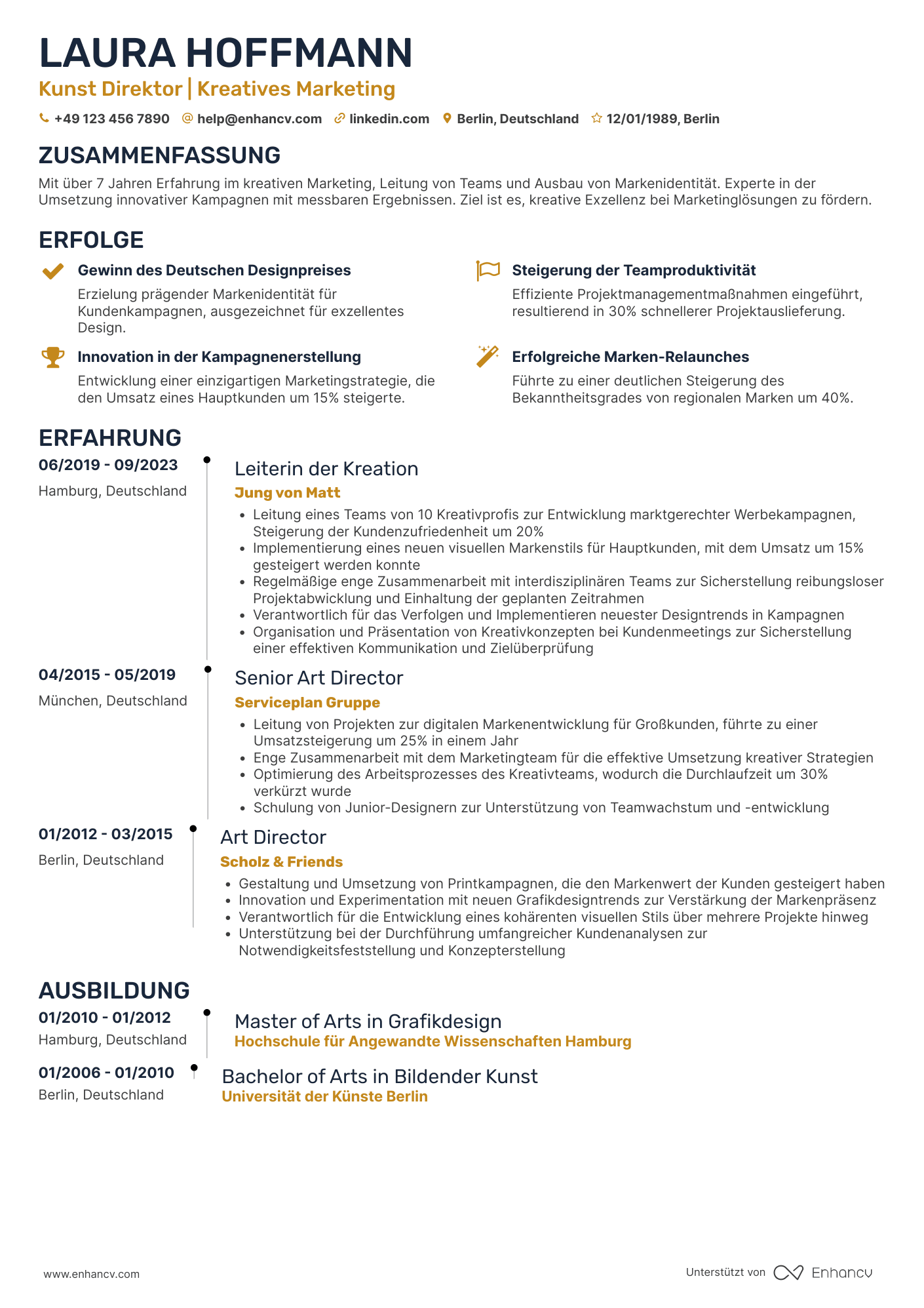 Lebenslauf in Kunst Direktor für Marketingindustrie Resume Example
