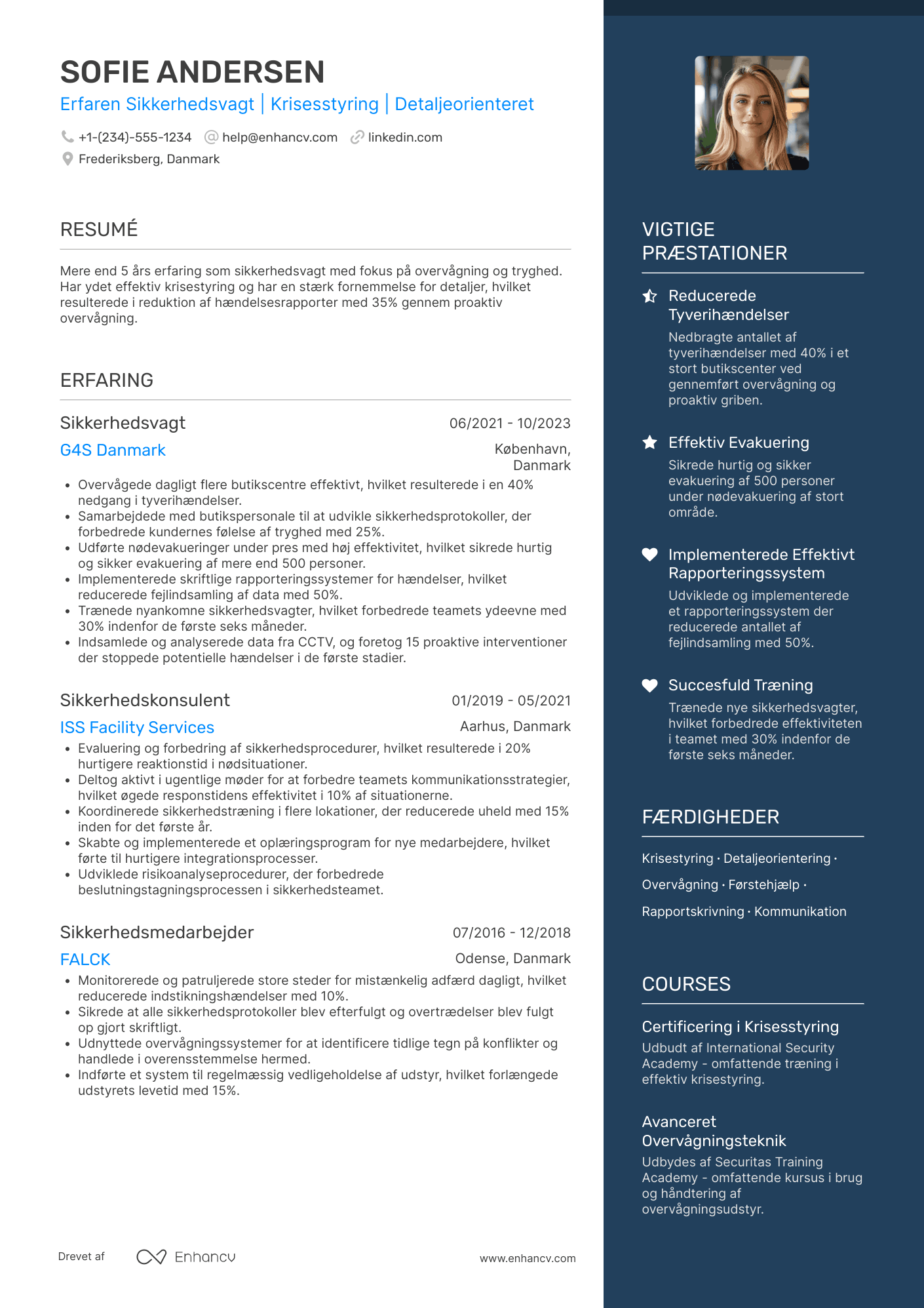 CV til Butikscenter sikkerhedsvagt Resume Example