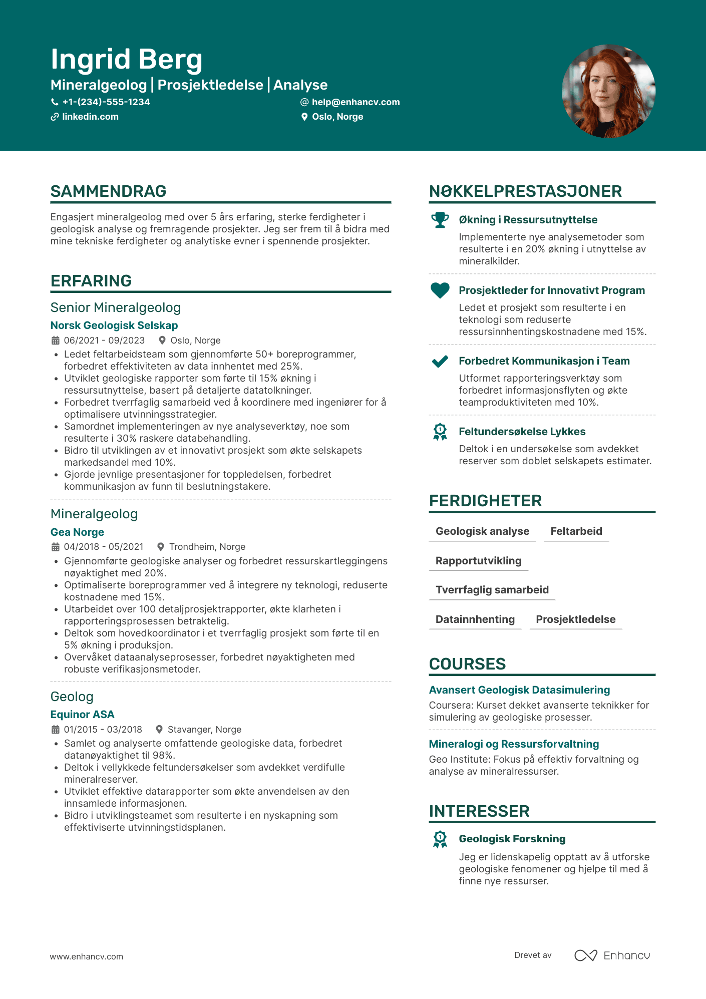 CV for Mineralgeolog Resume Example