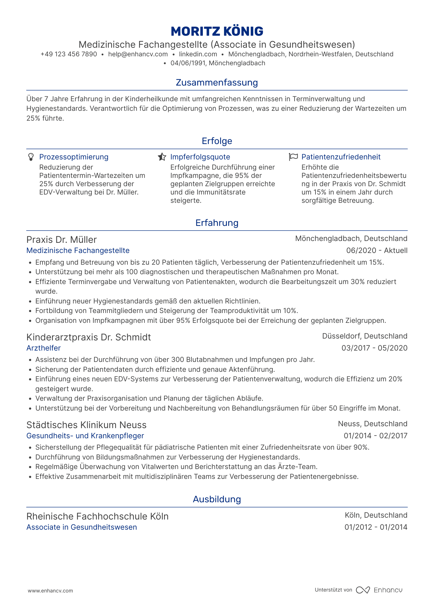 Lebenslauf in Arzthelferin in der Kinderheilkunde Resume Example