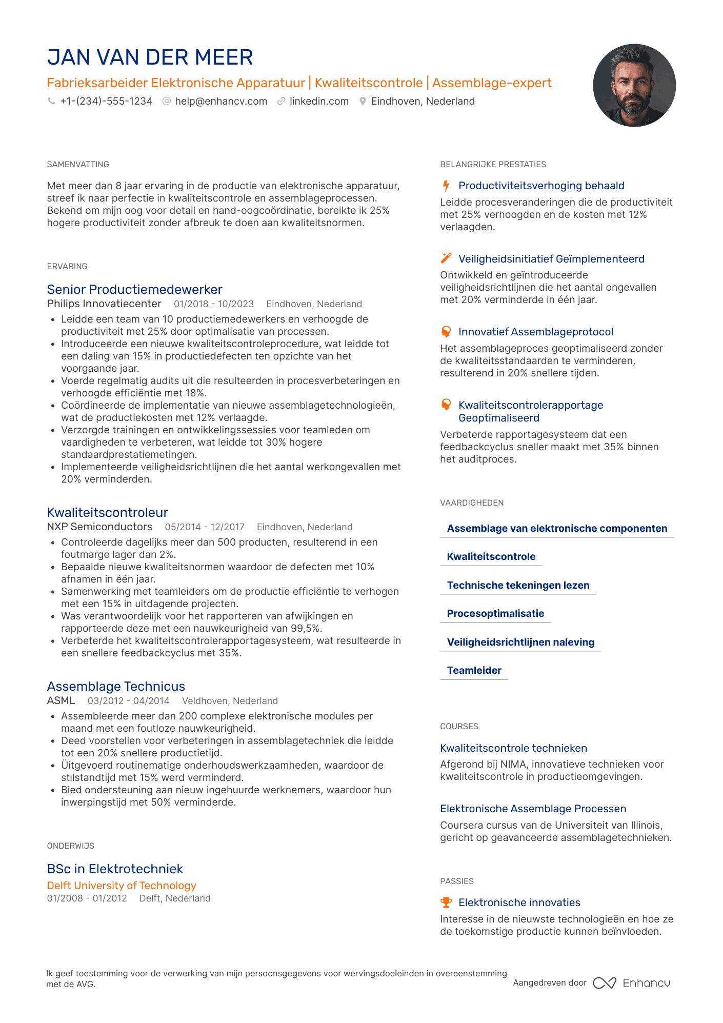 CV voor Fabrieksarbeider Elektronische Apparatuur Resume Example