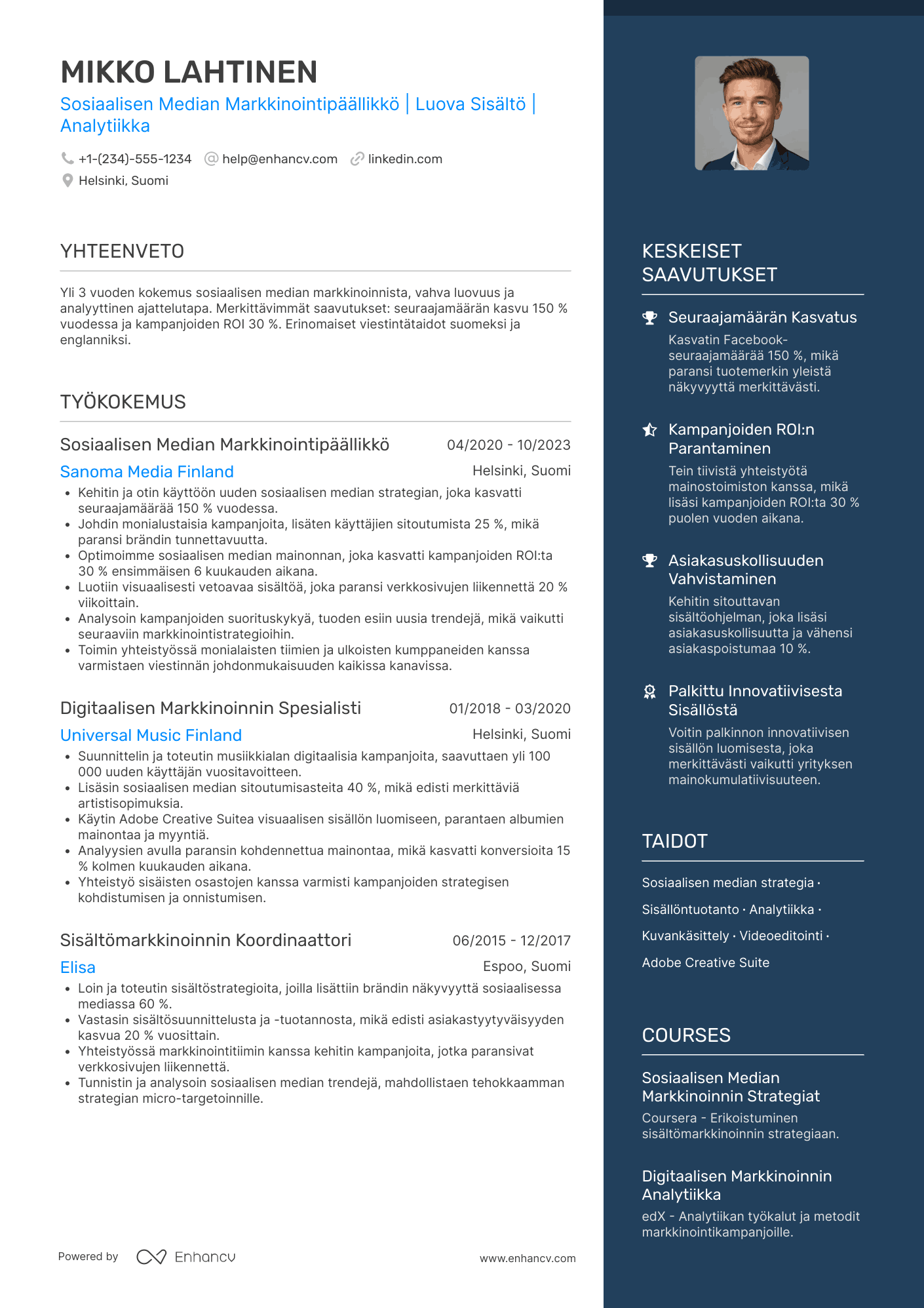 Ansioluettelo Sosiaalisen Median Markkinointipäällikkö Resume Example