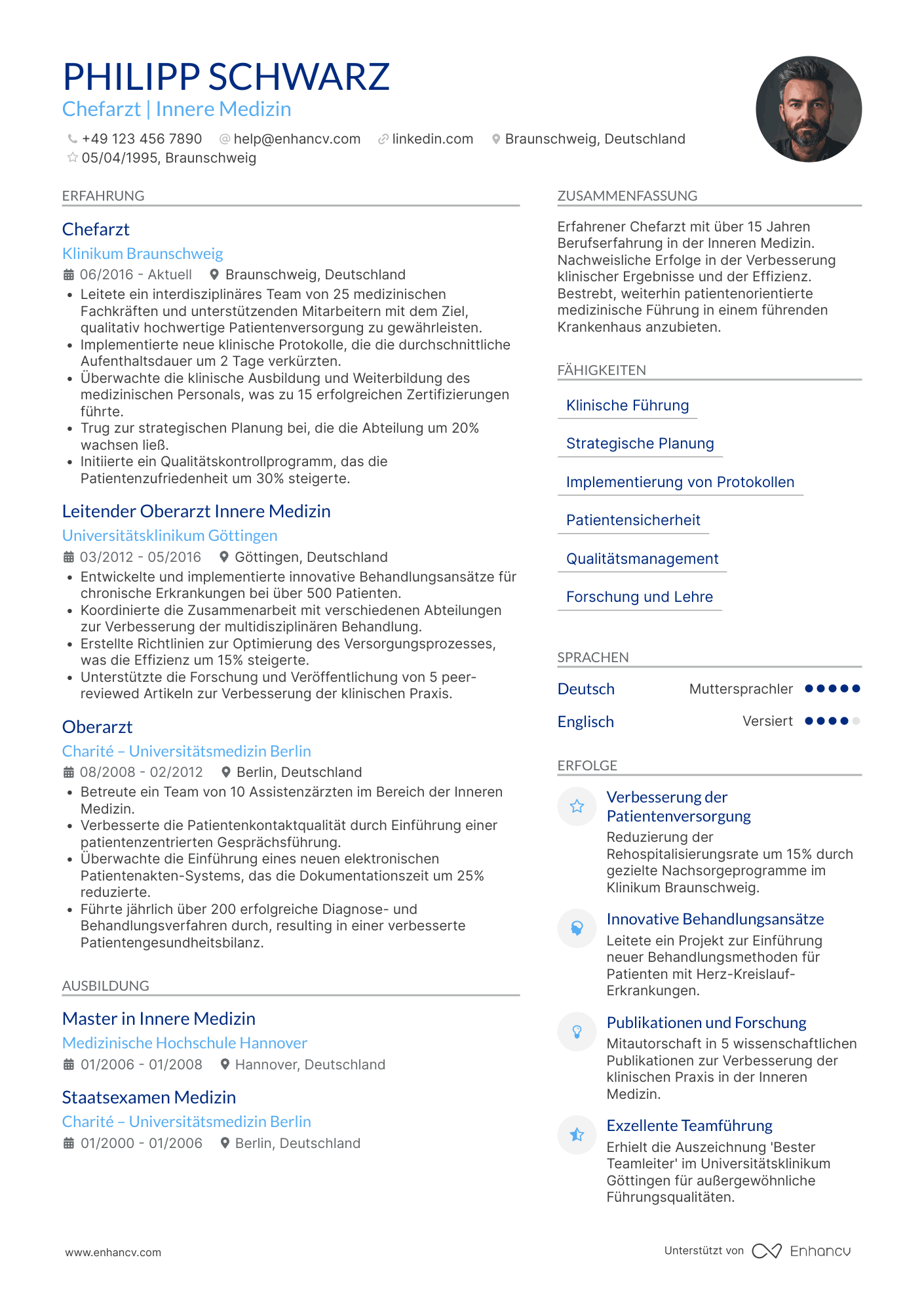 Lebenslauf als Chefarzt Resume Example