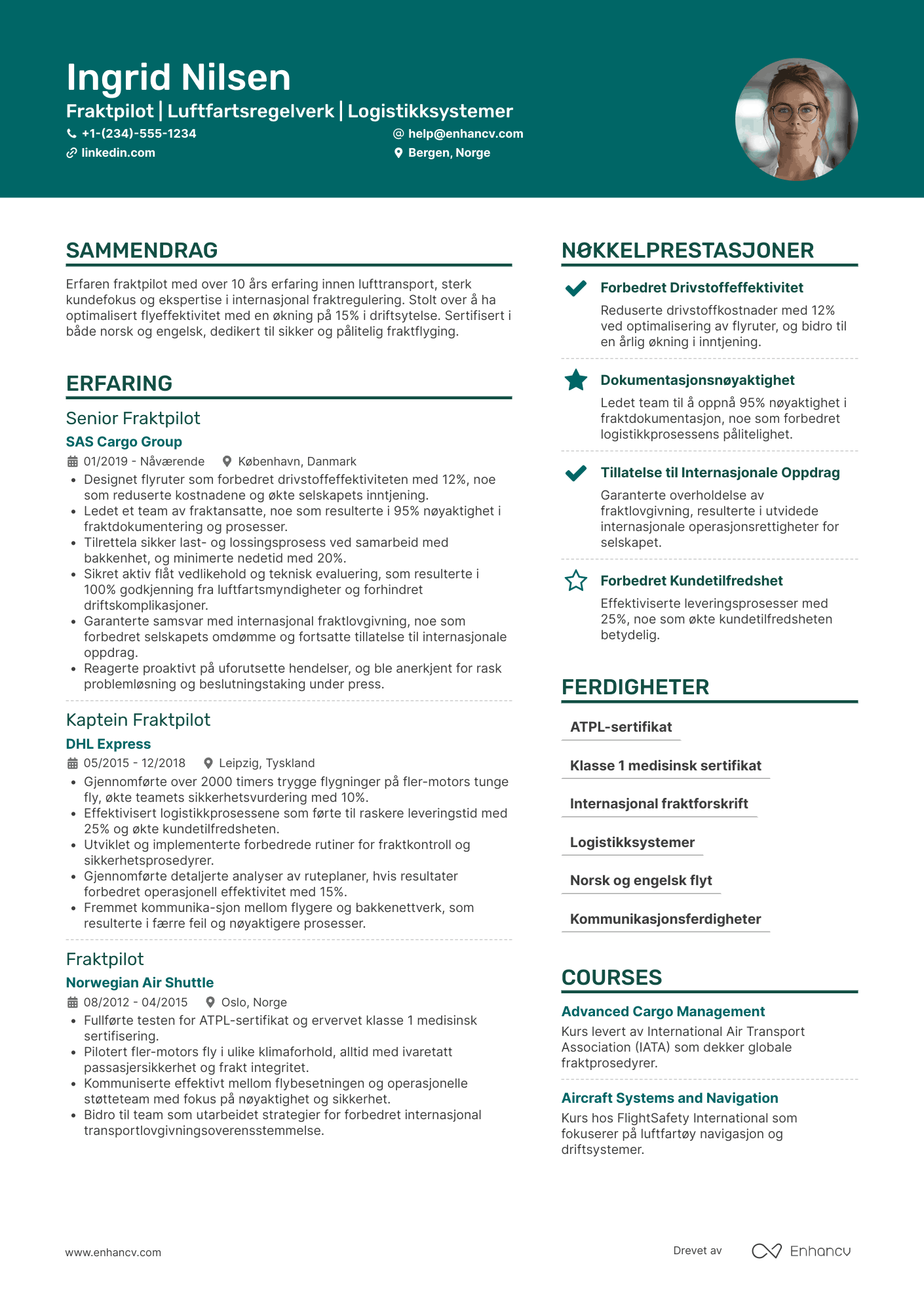 CV for Fraktpilot Resume Example