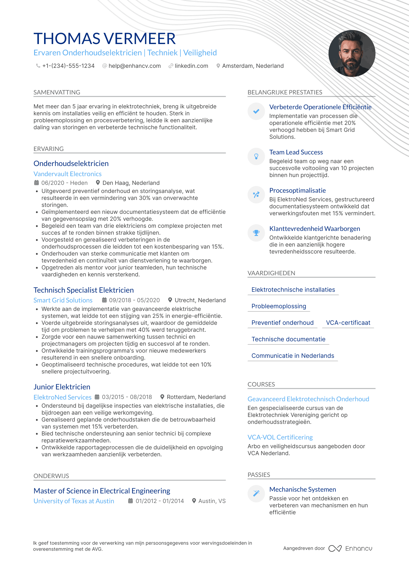 CV voor Onderhoudselektricien Resume Example
