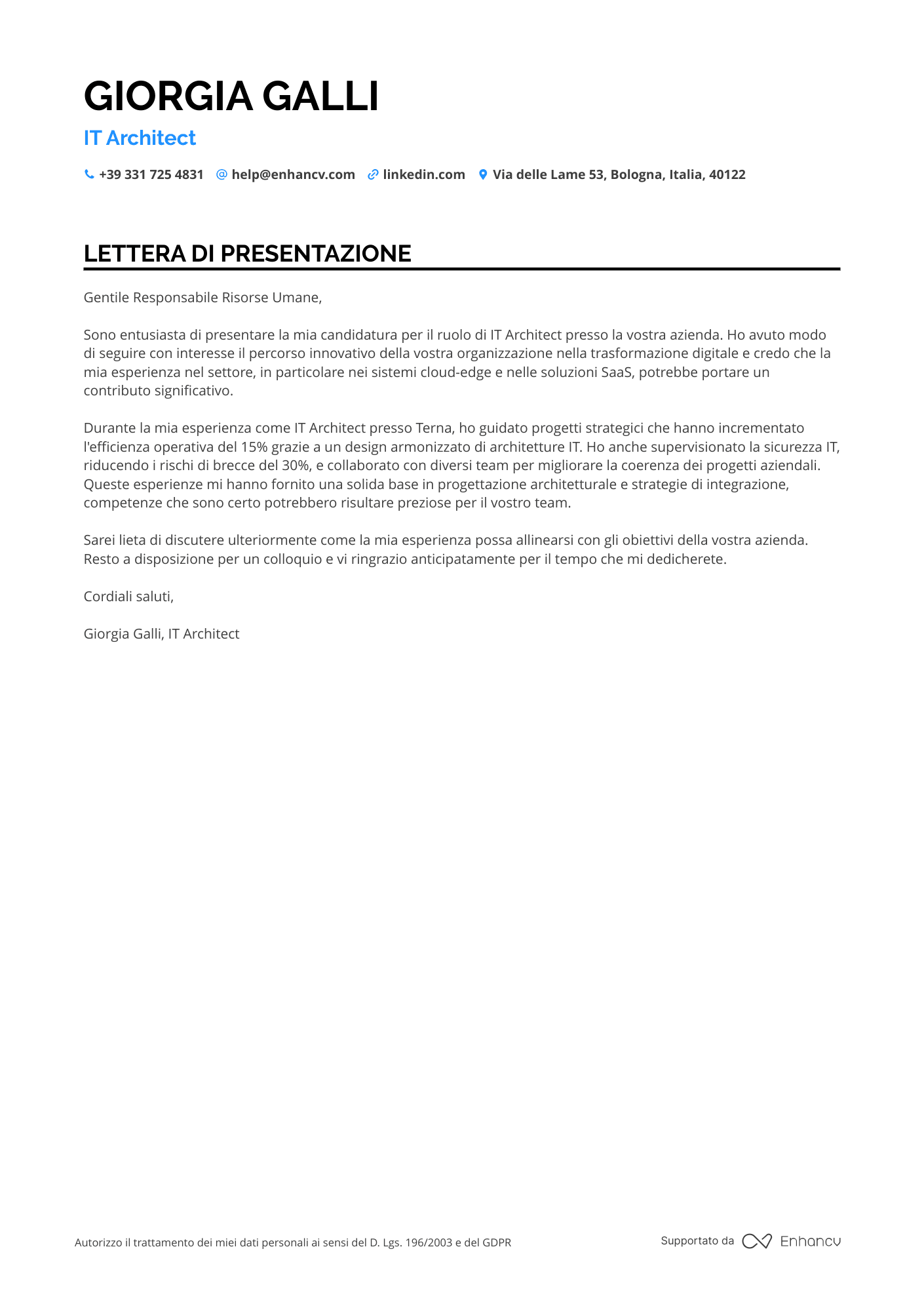 Architetto Informatico Resume Example
