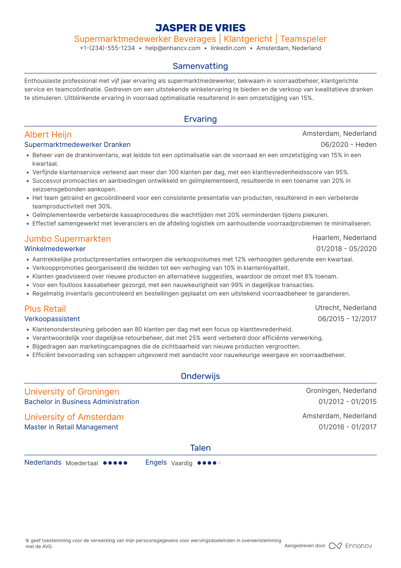 CV voor Supermarktmedewerker Beverages Resume Example