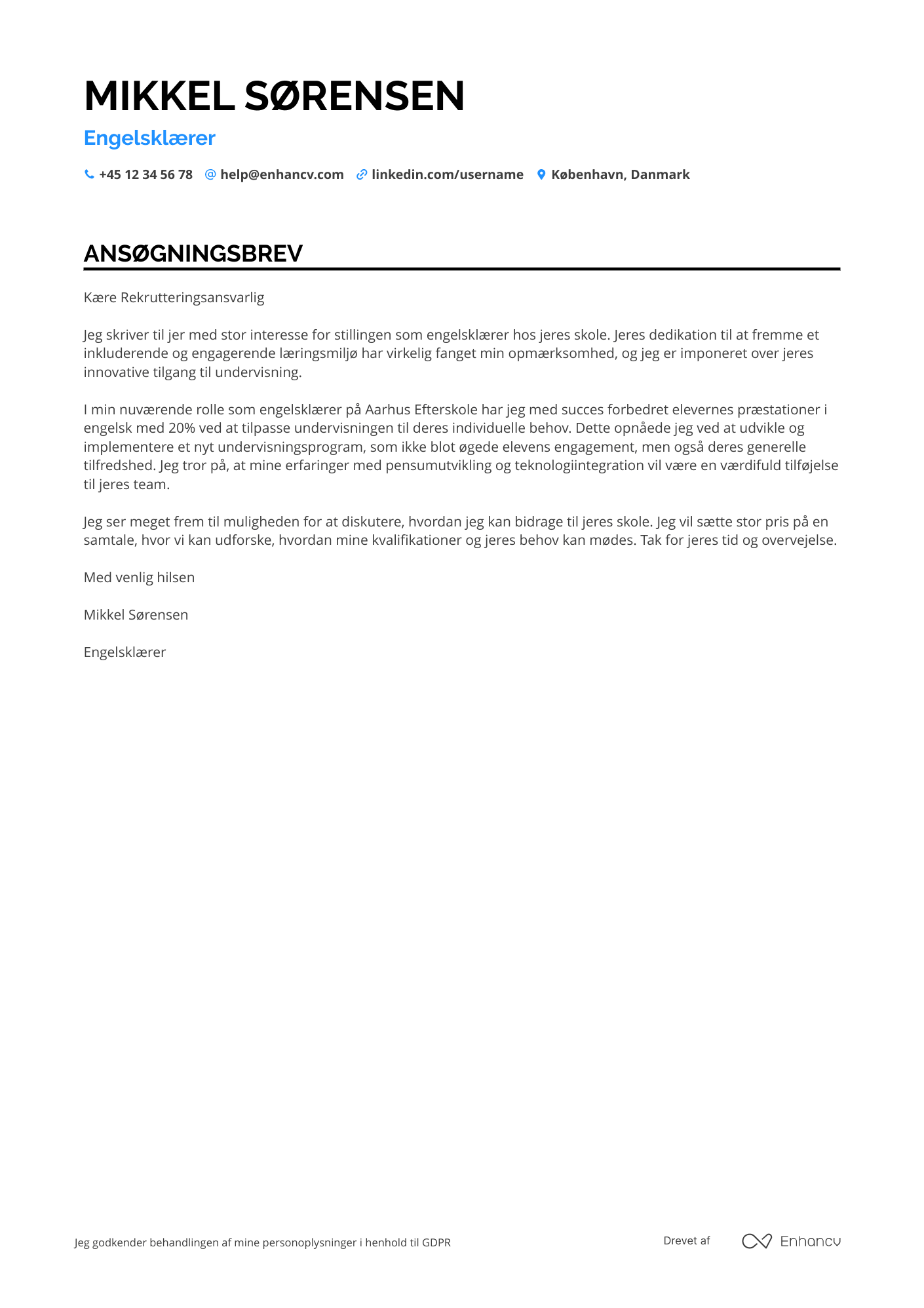 Ansøgningsbrev til Engelsklærer Resume Example