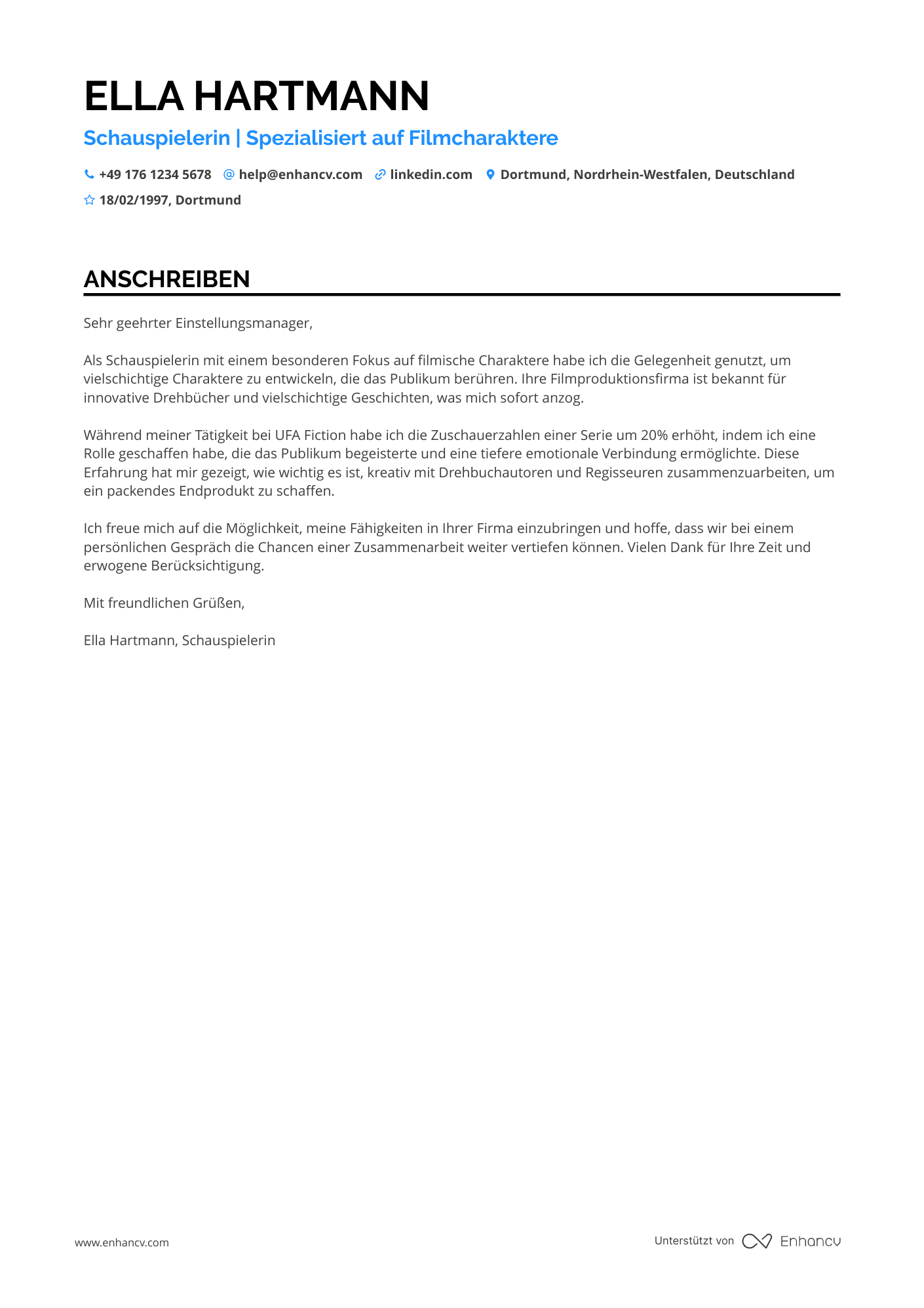 Filmindustrie Schauspieler Resume Example