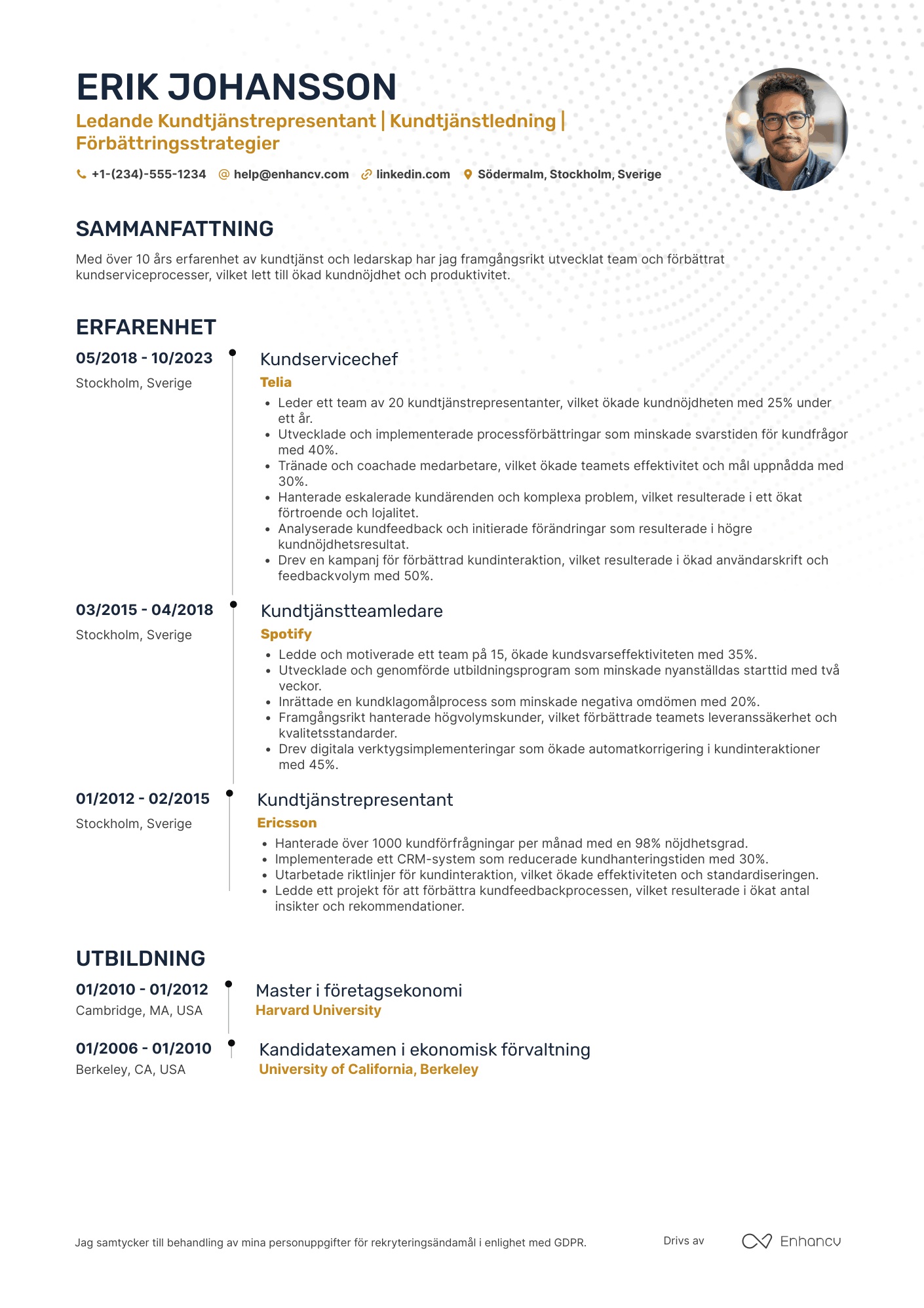 CV för Ledande Kundtjänstrepresentant Resume Example