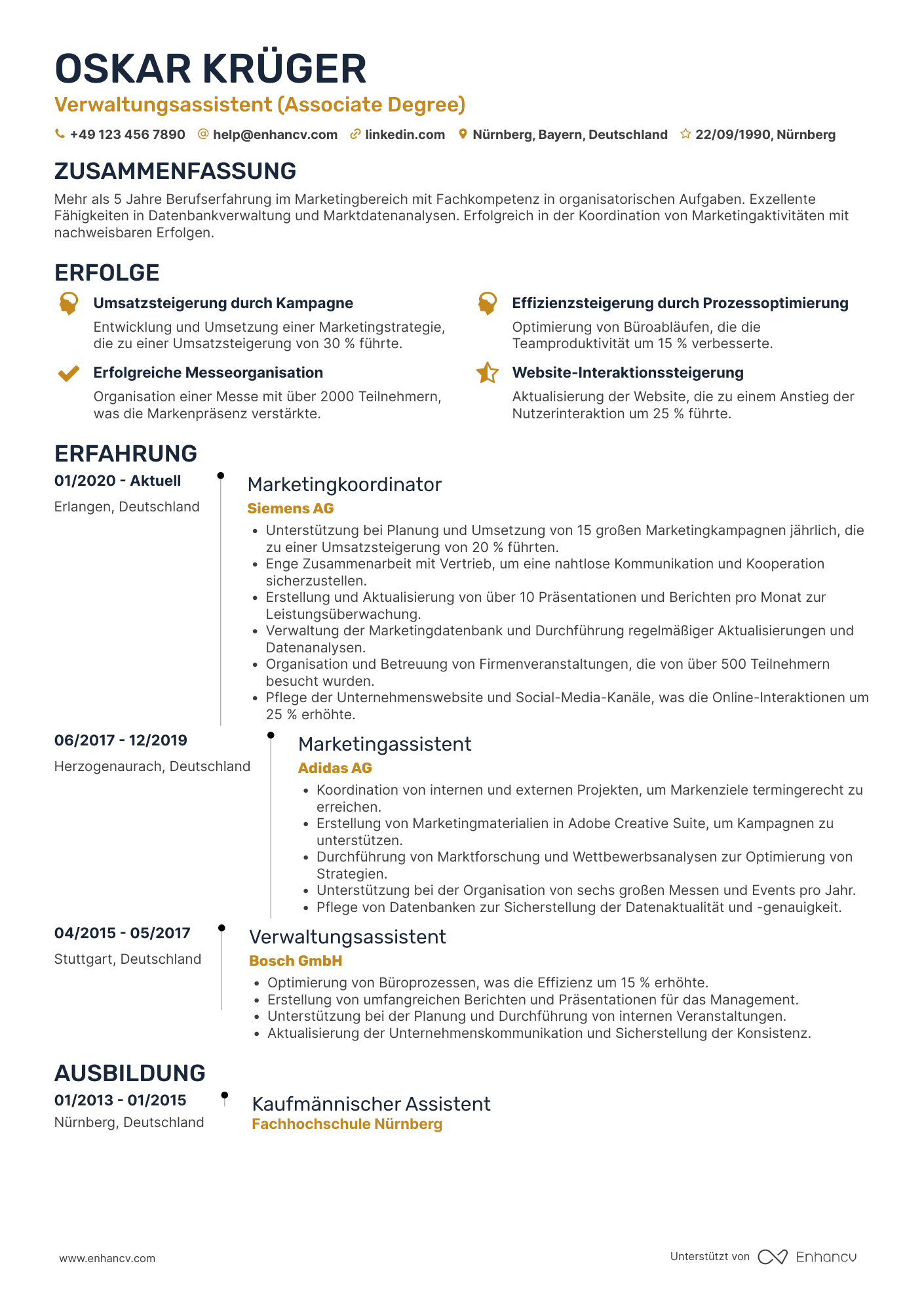 Lebenslauf als Verwaltungsassistent für Marketing Resume Example