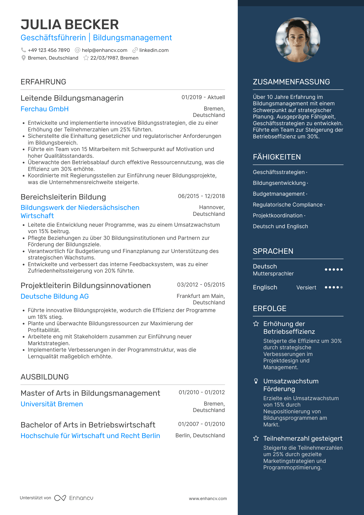 Lebenslauf in Geschäftsführer im Bildungsbereich Resume Example