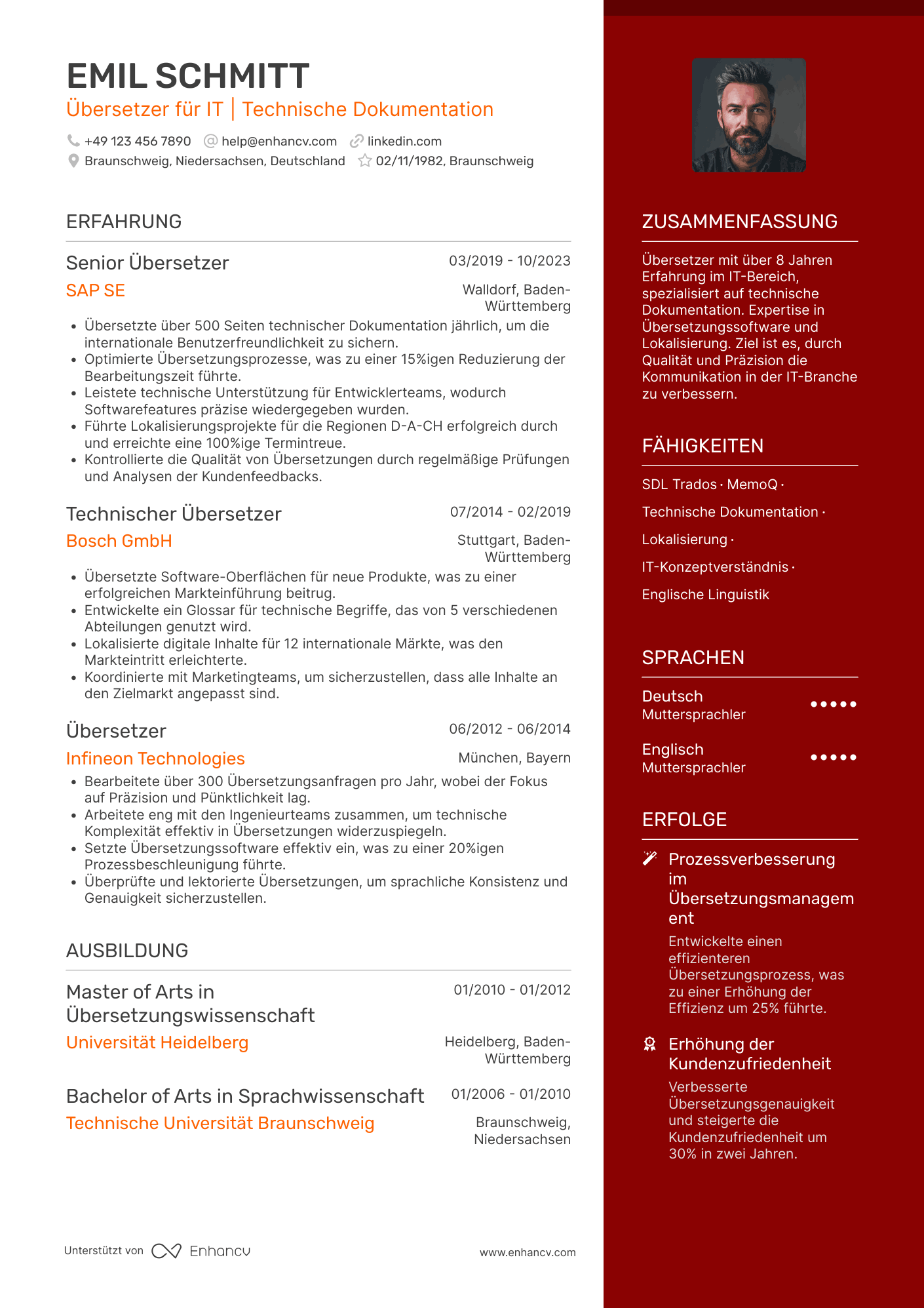 Lebenslauf in Übersetzer für die IT Branche Resume Example