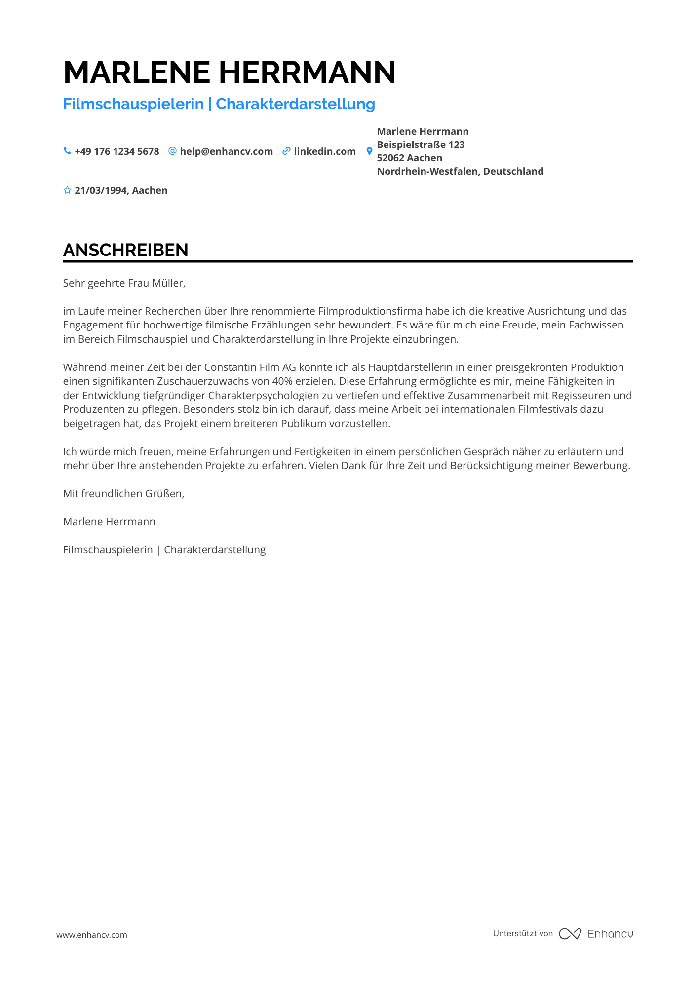 Film Schauspieler Resume Example