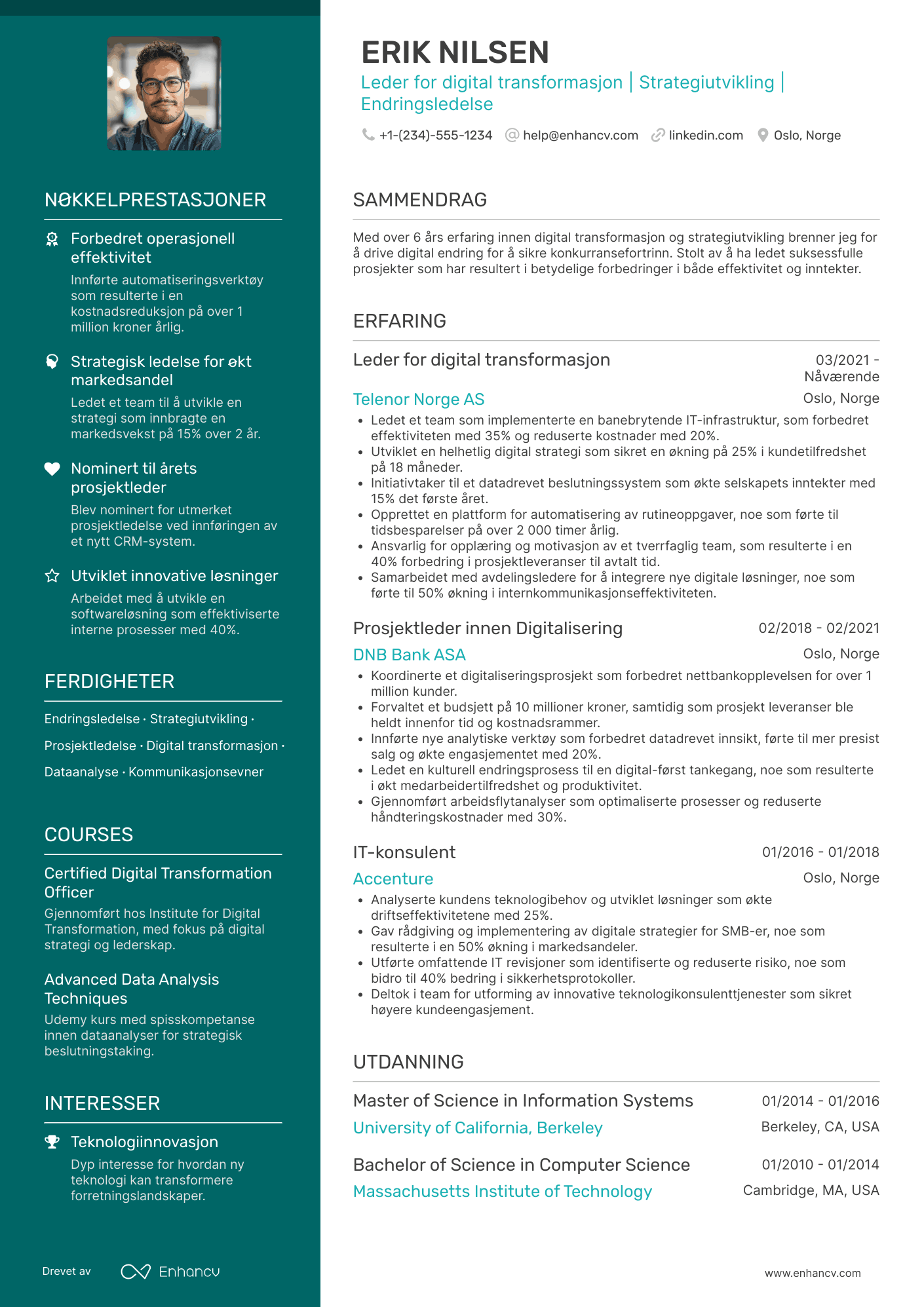 CV for Leder for digital transformasjon og strategi Resume Example