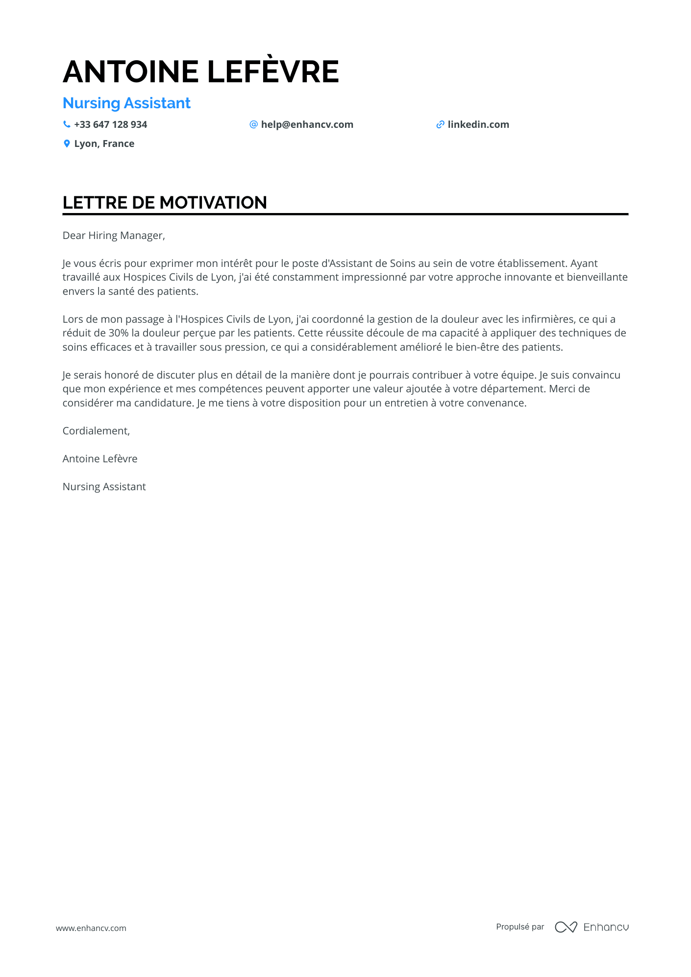 Aide Soignante en Clinique Resume Example