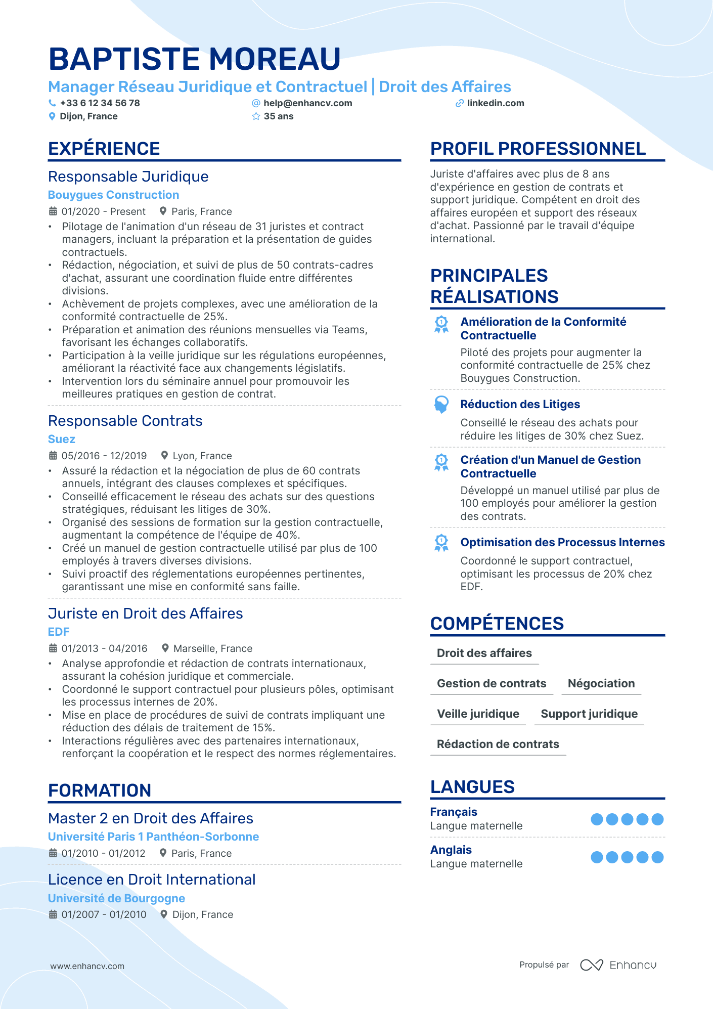 Avocat senior Resume Example