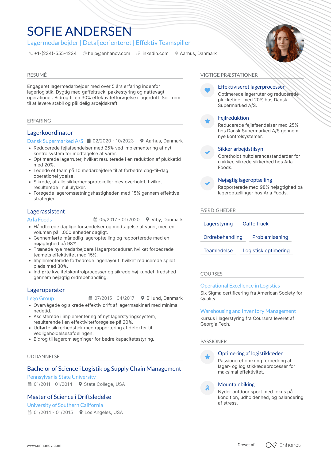 CV til Lagermedarbejder til nattehold Resume Example