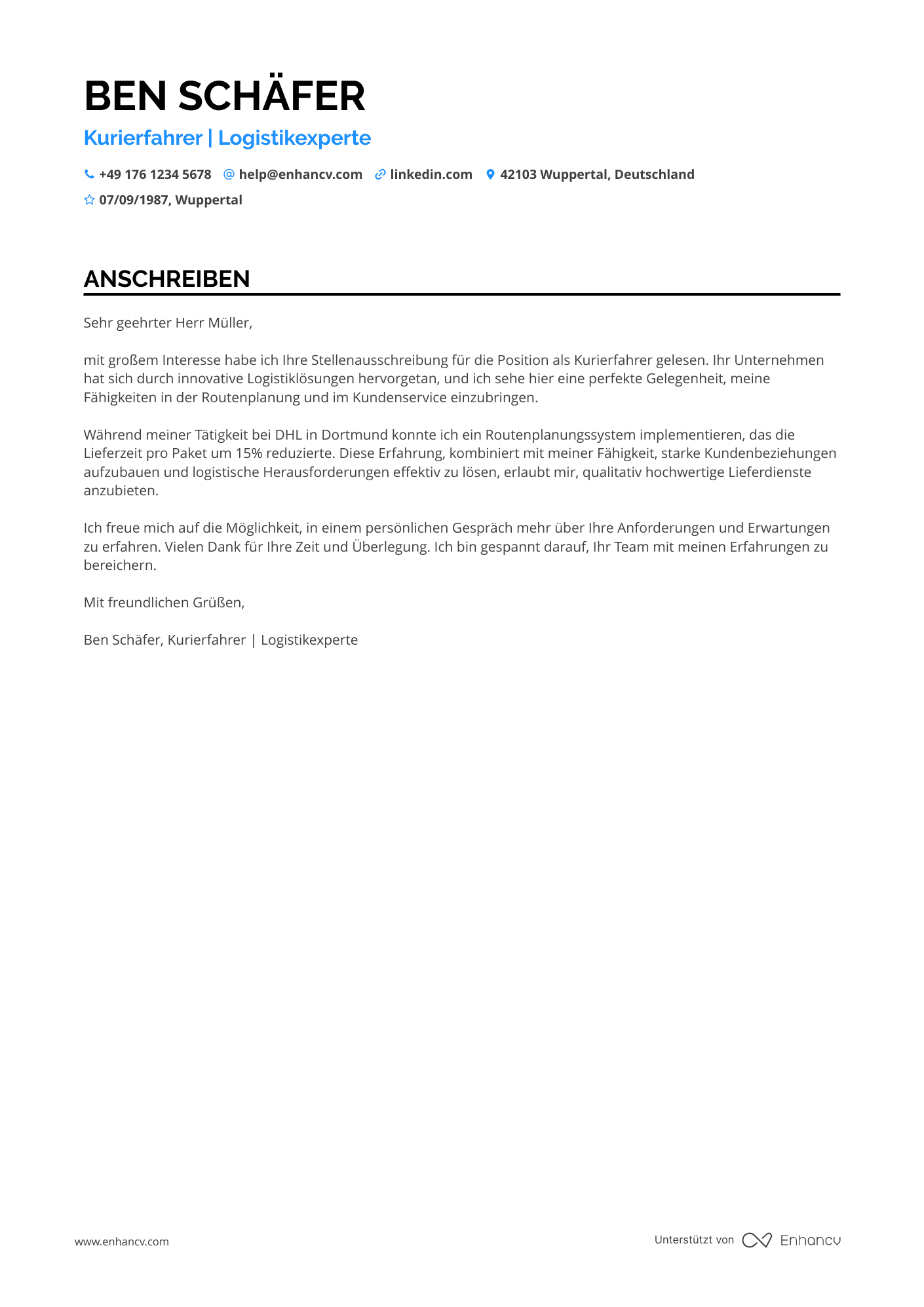 Kurierfahrer Resume Example