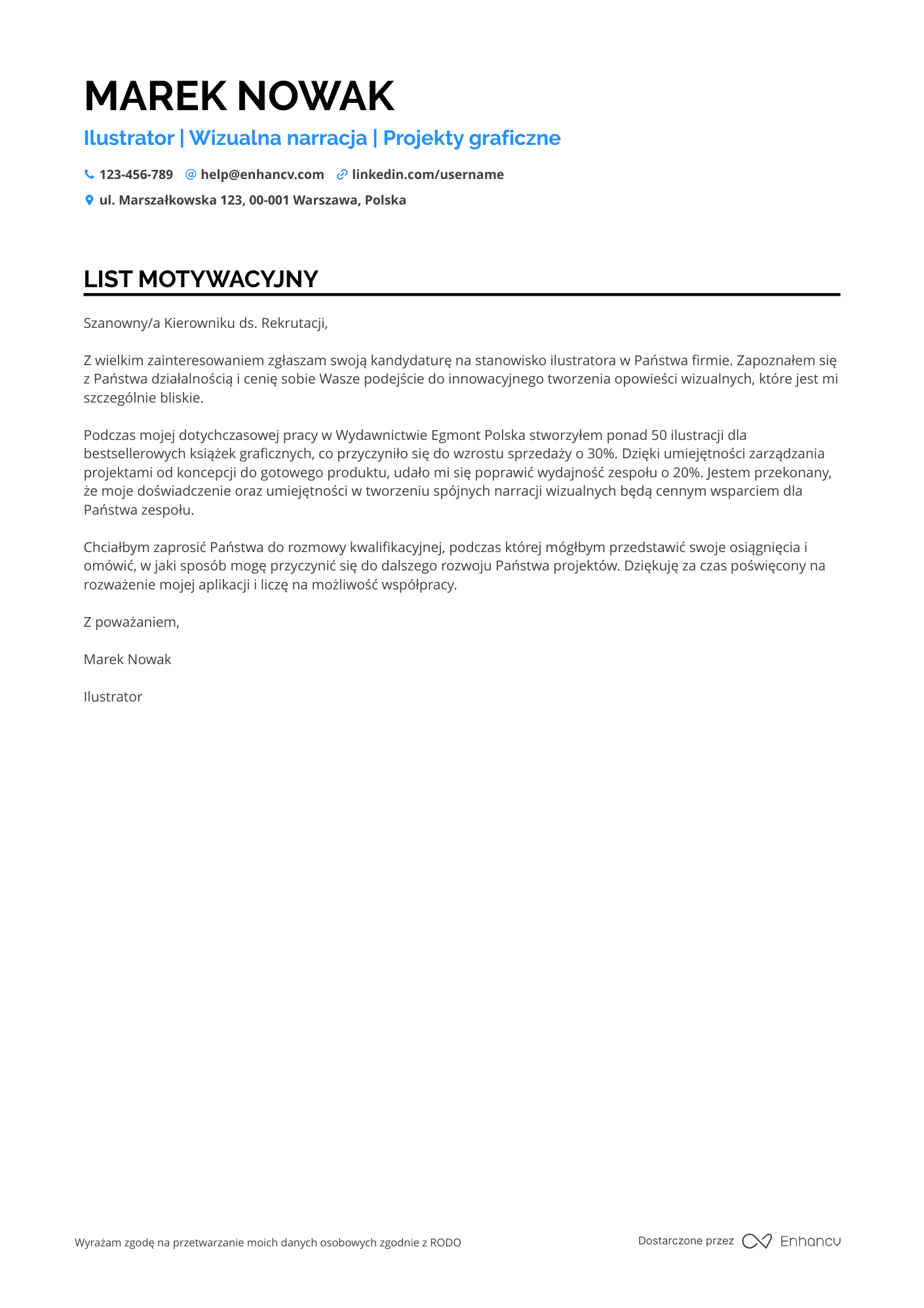 List motywacyjny dla Ilustrator książek graficznych Resume Example