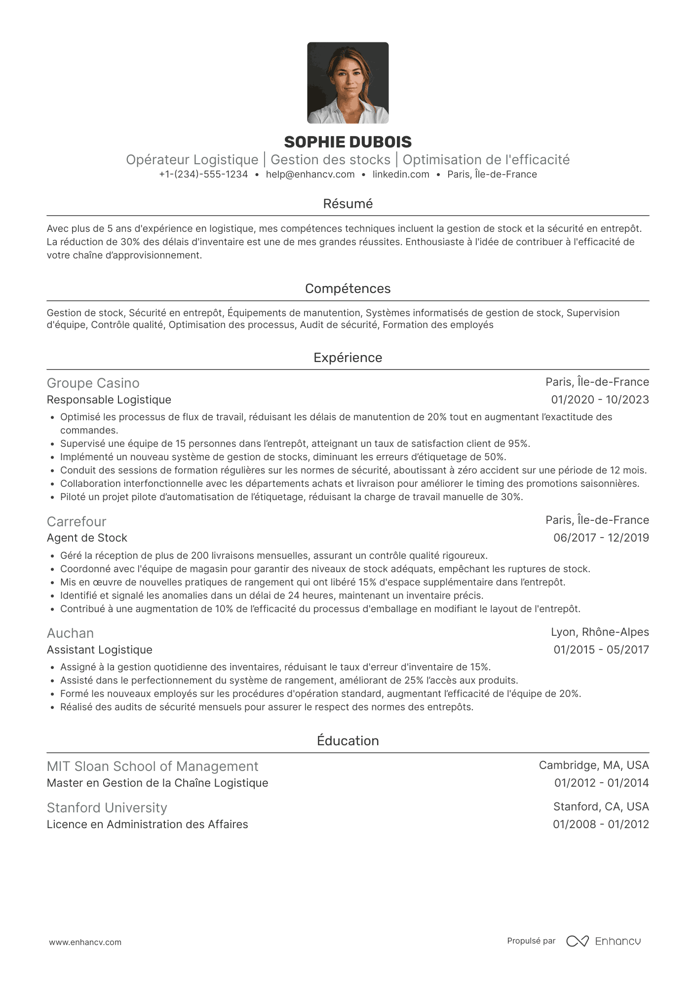 CV d’opérateur logistique Resume Example