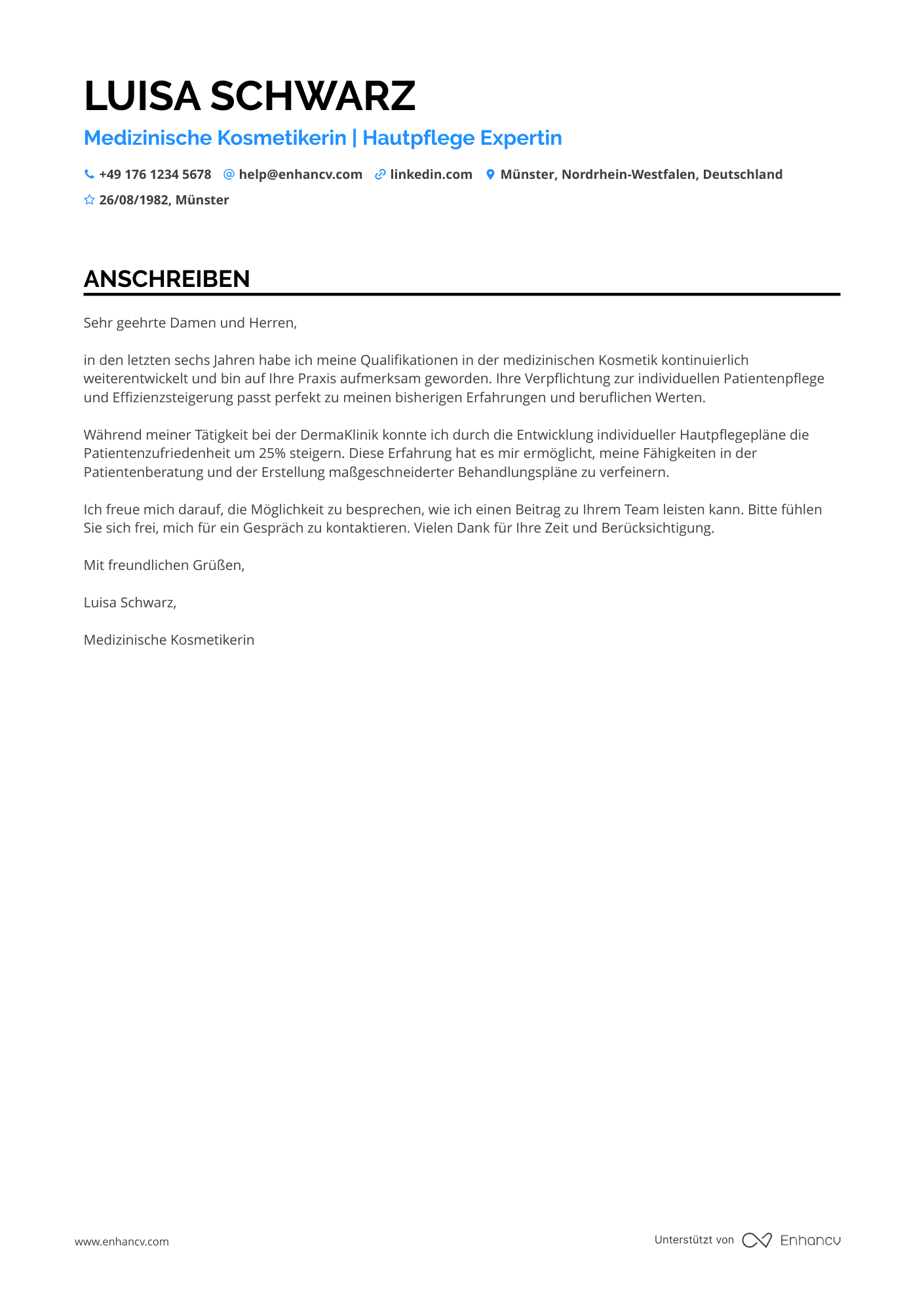 Medizinische Kosmetikerin Resume Example