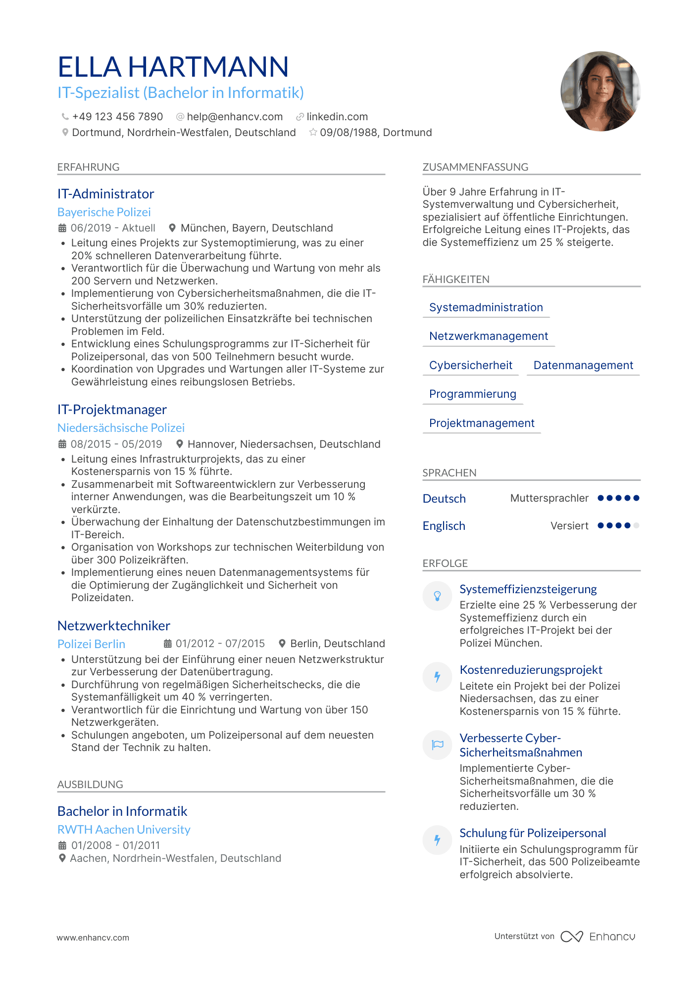 Lebenslauf in Polizei IT Spezialist Resume Example