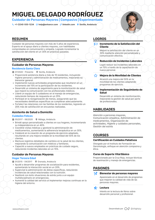 Cuidadora de personas mayores con experiencia Resume Example
