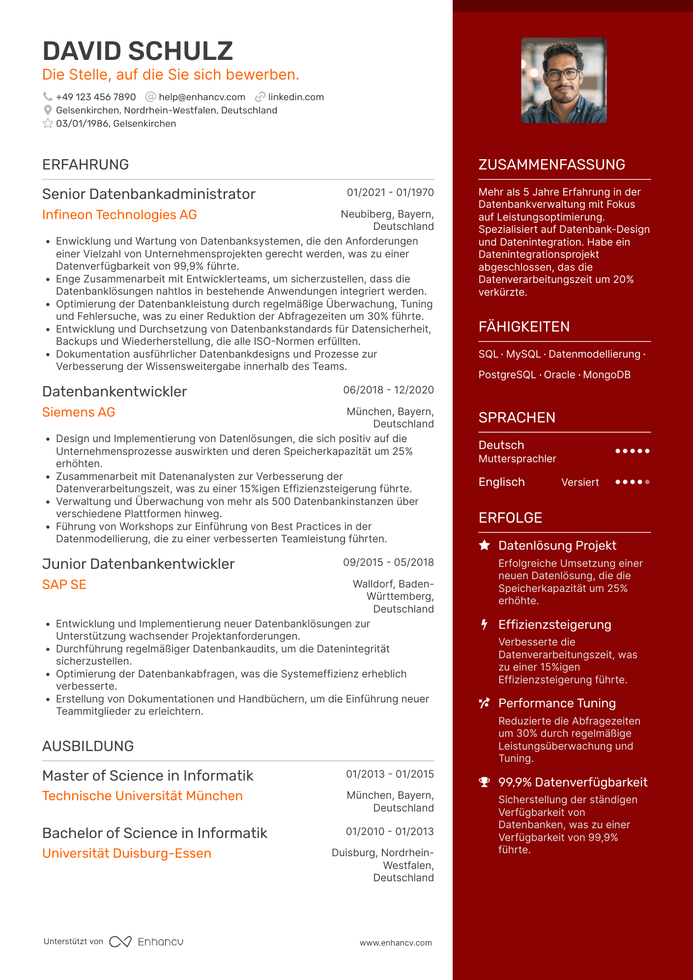 Lebenslauf als Datenbank Informatiker Resume Example