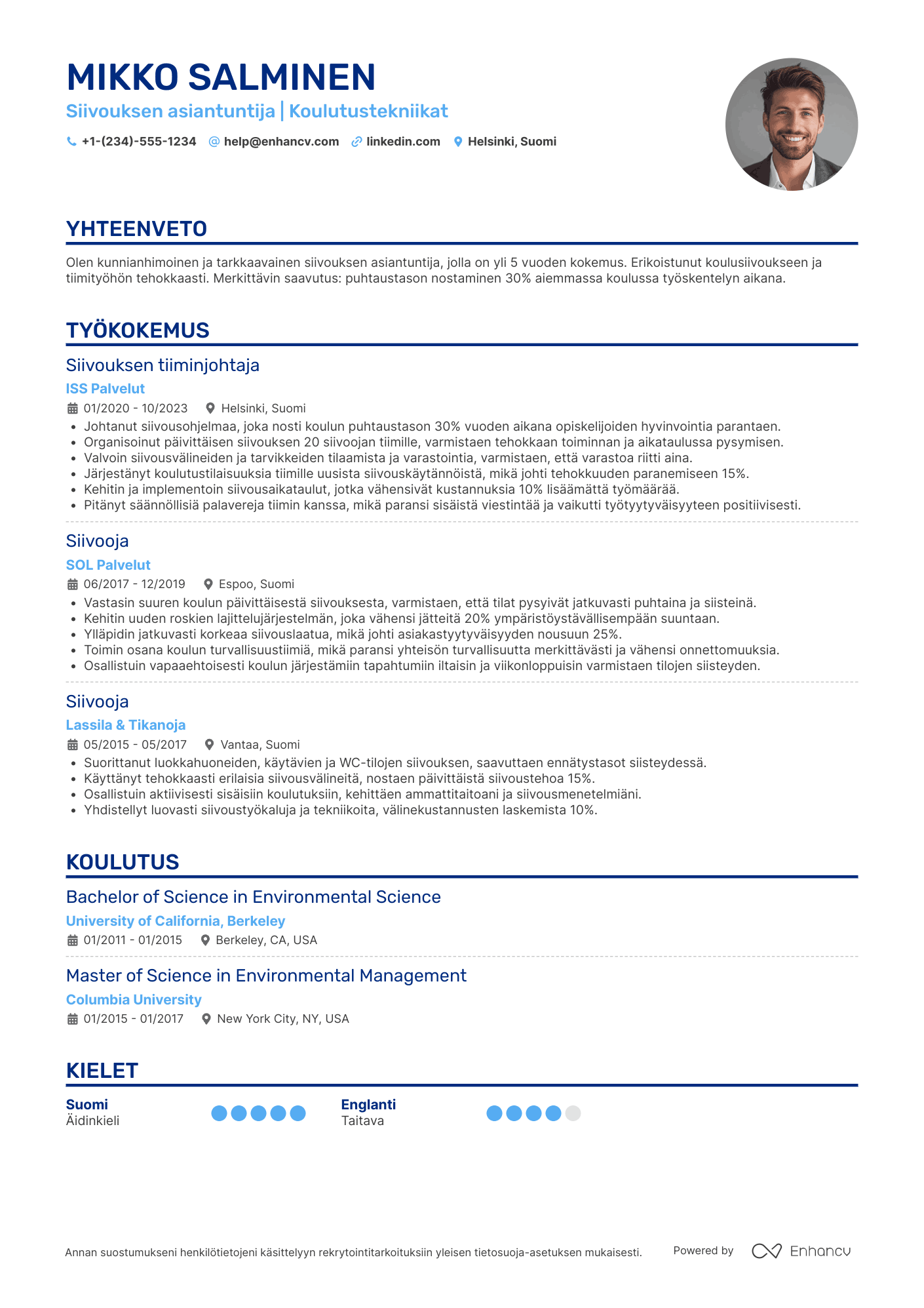 Ansioluettelo Koulusiivooja Resume Example